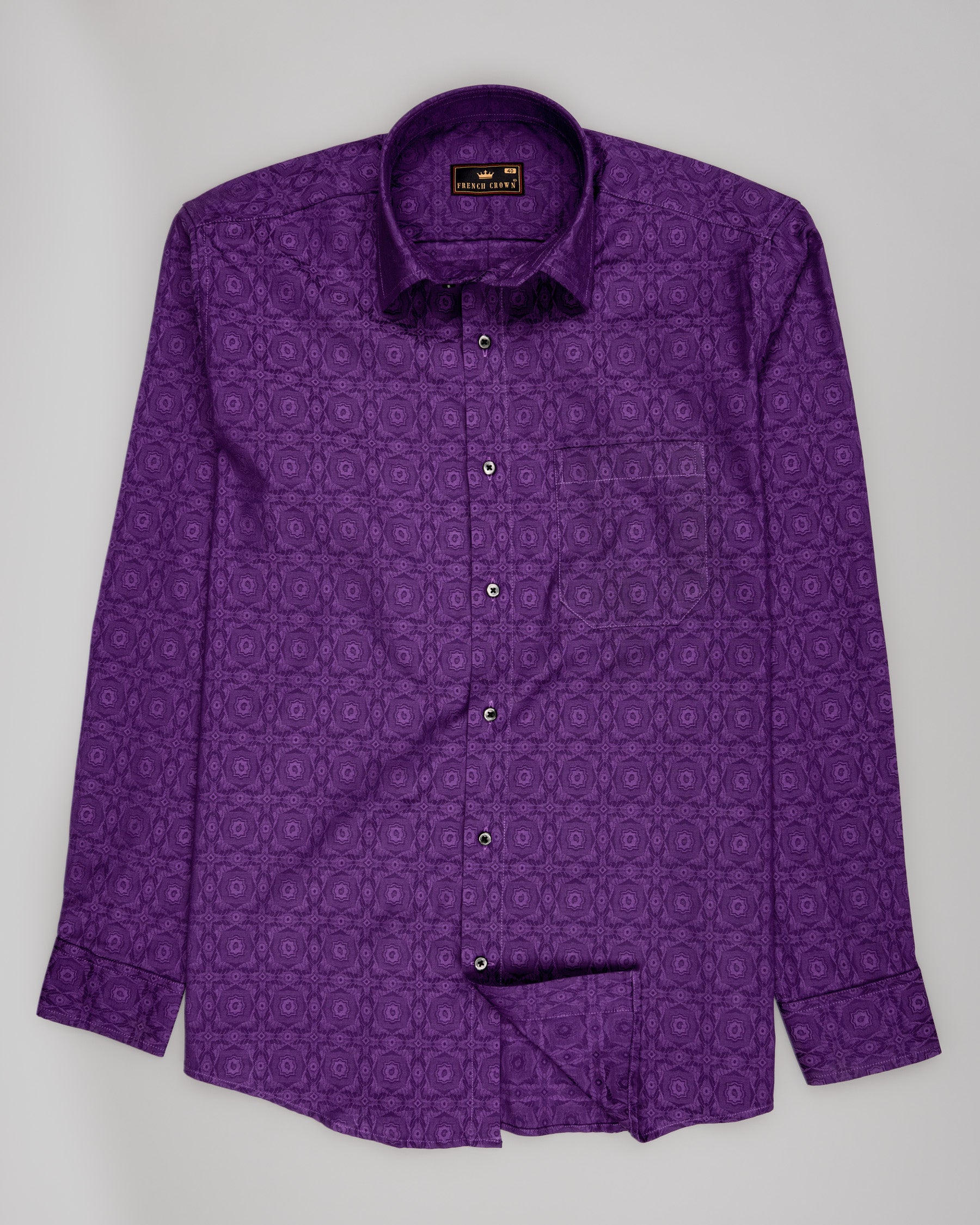 Vivid Violet Geometric Jacquard Textured Super soft Premium Giza Cotton Shirt
