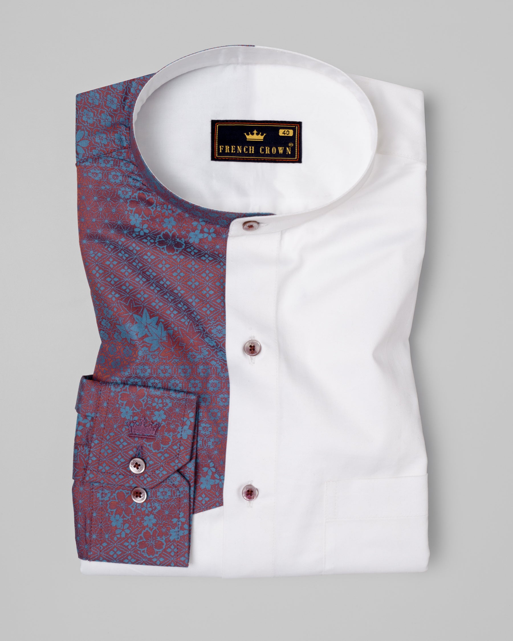 Bright White with Floral Jacquard Textured Premium Giza Cotton Shirt