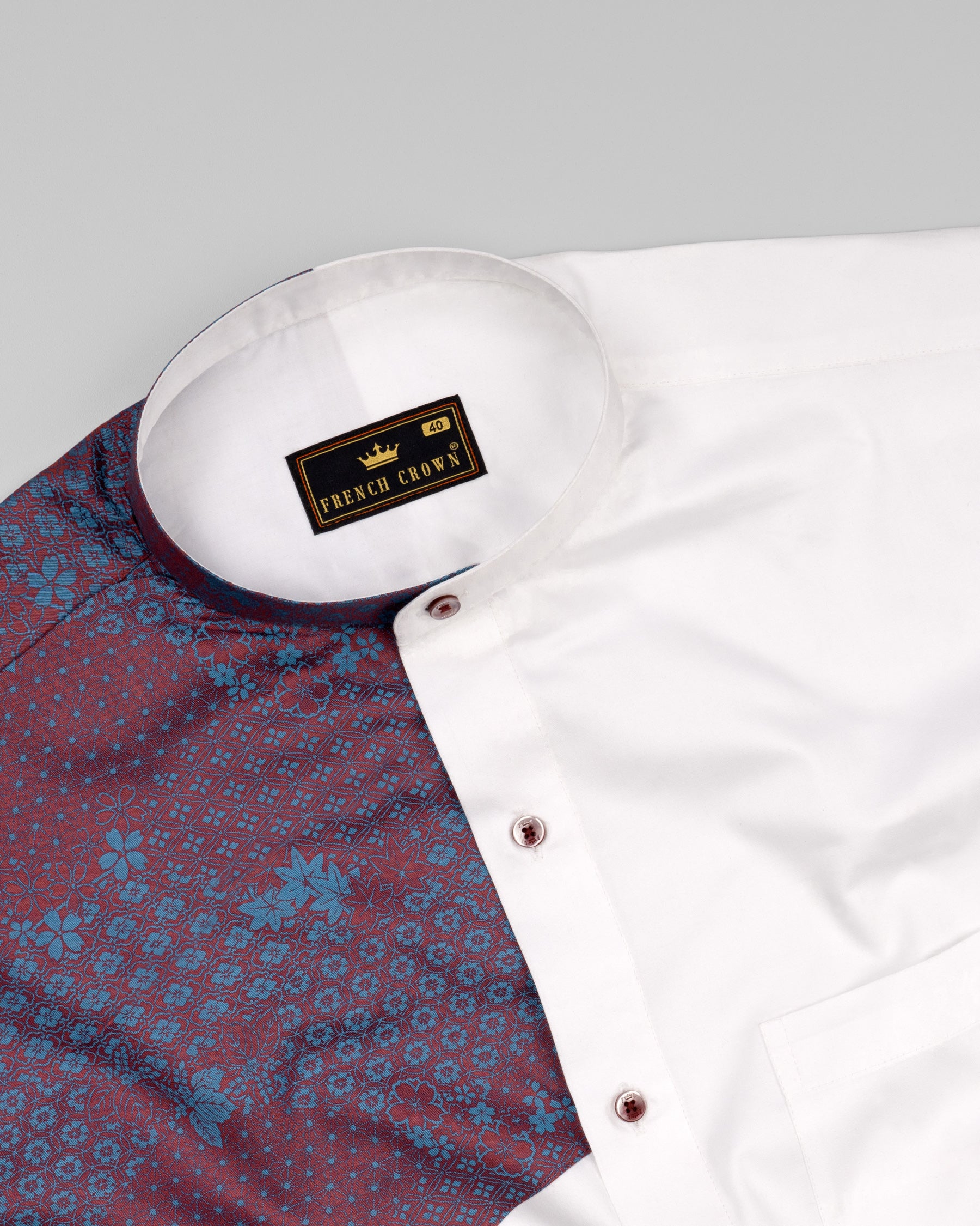Bright White with Floral Jacquard Textured Premium Giza Cotton Shirt