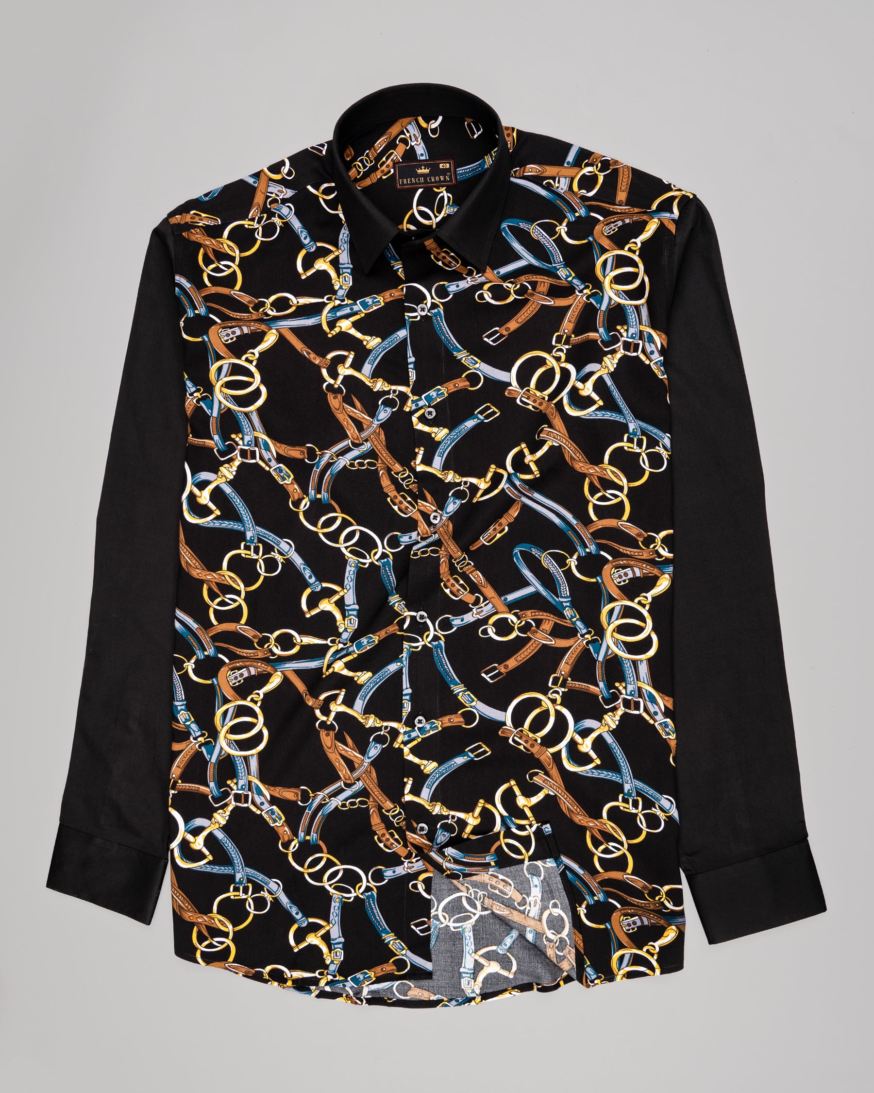 Jade Black Chains and Belts Printed Premium Cotton Shirt 4700-BLK-D19-H-40, 4700-BLK-D19-38, 4700-BLK-D19-40, 4700-BLK-D19-H-42, 4700-BLK-D19-44, 4700-BLK-D19-46, 4700-BLK-D19-48, 4700-BLK-D19-H-48, 4700-BLK-D19-50, 4700-BLK-D19-52, 4700-BLK-D19-H-52, 4700-BLK-D19-42, 4700-BLK-D19-H-44, 4700-BLK-D19-H-46, 4700-BLK-D19-H-38, 4700-BLK-D19-39, 4700-BLK-D19-H-50, 4700-BLK-D19-H-39