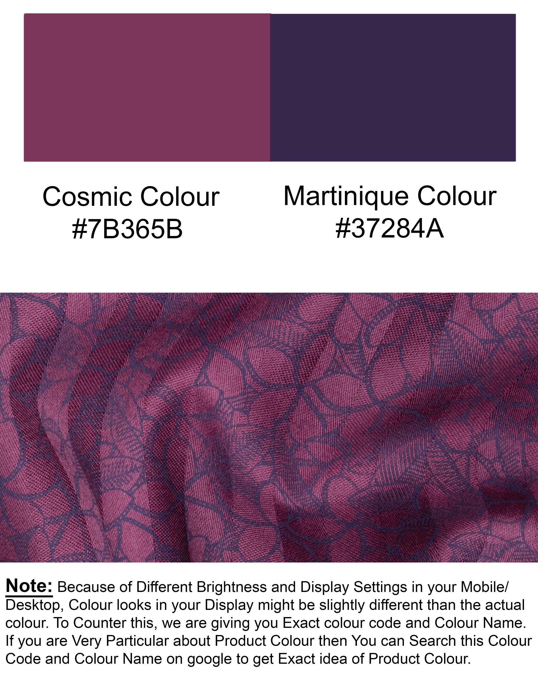 Cosmic Purple Flora Print and subtle Stripe Textured Premium Cotton Shirt