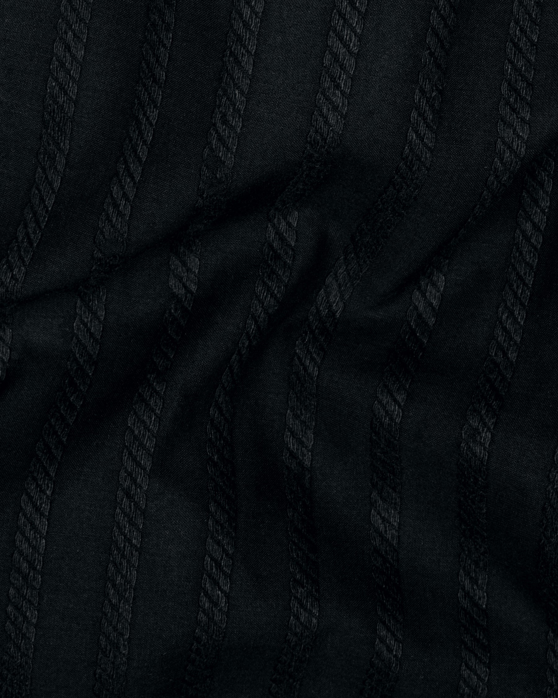 Jade Black Striped Dobby Textured Premium Giza Cotton Shirt