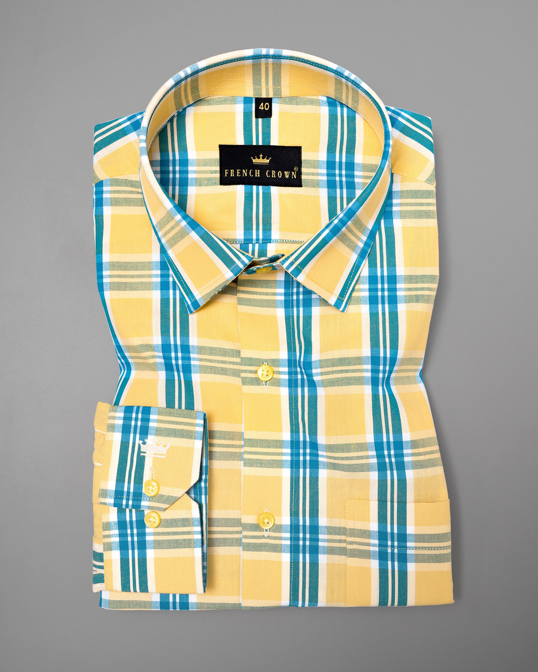 Kournikova Yellow Multicolor Plaid Premium Cotton Shirt 4882-YL-38, 4882-YL-H-38, 4882-YL-39, 4882-YL-40, 4882-YL-H-40, 4882-YL-42, 4882-YL-H-42, 4882-YL-44, 4882-YL-H-46, 4882-YL-48, 4882-YL-H-48, 4882-YL-50, 4882-YL-52, 4882-YL-H-39, 4882-YL-H-44, 4882-YL-46, 4882-YL-H-50, 4882-YL-H-52
