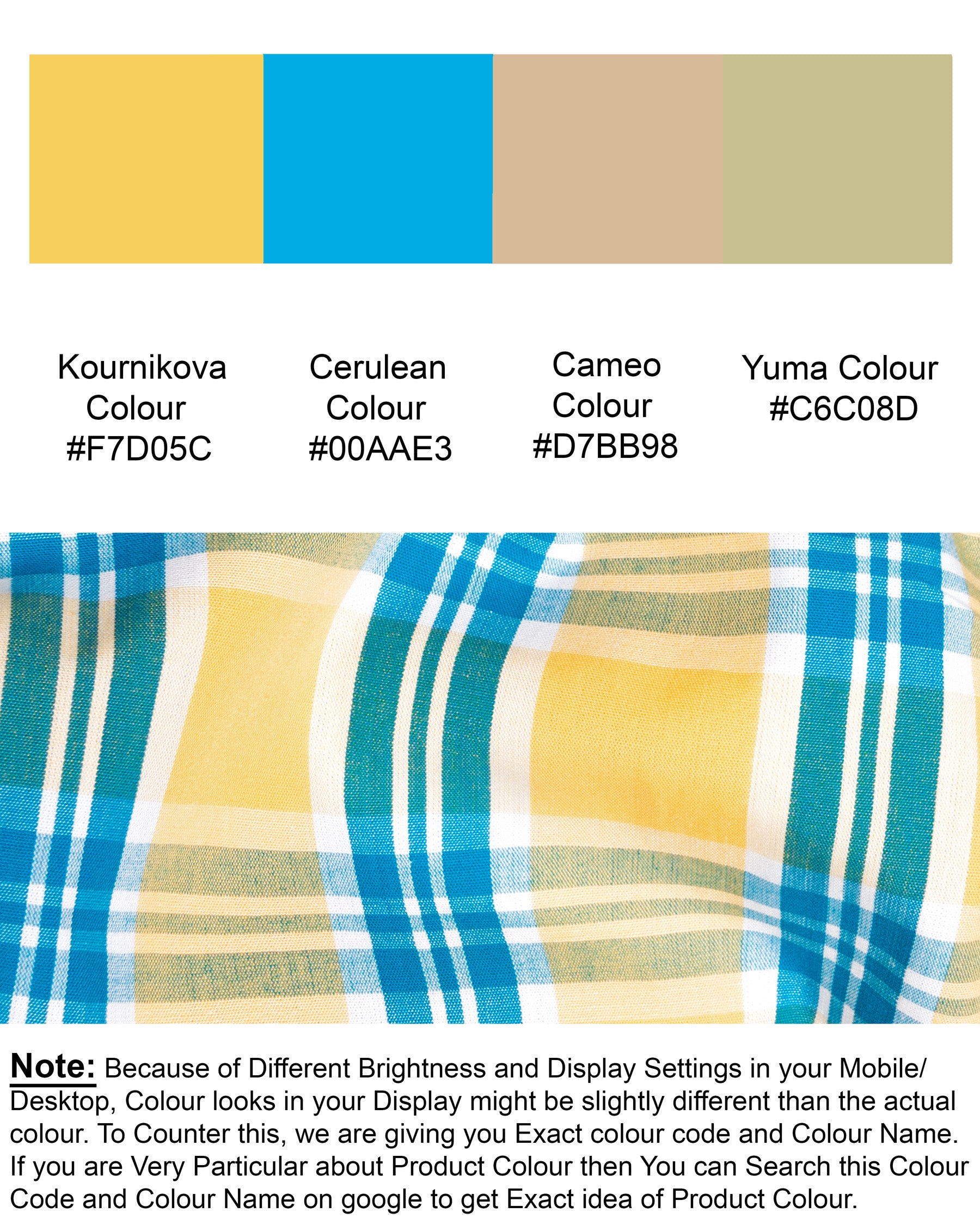 Kournikova Yellow Multicolor Plaid Premium Cotton Shirt 4882-YL-38, 4882-YL-H-38, 4882-YL-39, 4882-YL-40, 4882-YL-H-40, 4882-YL-42, 4882-YL-H-42, 4882-YL-44, 4882-YL-H-46, 4882-YL-48, 4882-YL-H-48, 4882-YL-50, 4882-YL-52, 4882-YL-H-39, 4882-YL-H-44, 4882-YL-46, 4882-YL-H-50, 4882-YL-H-52