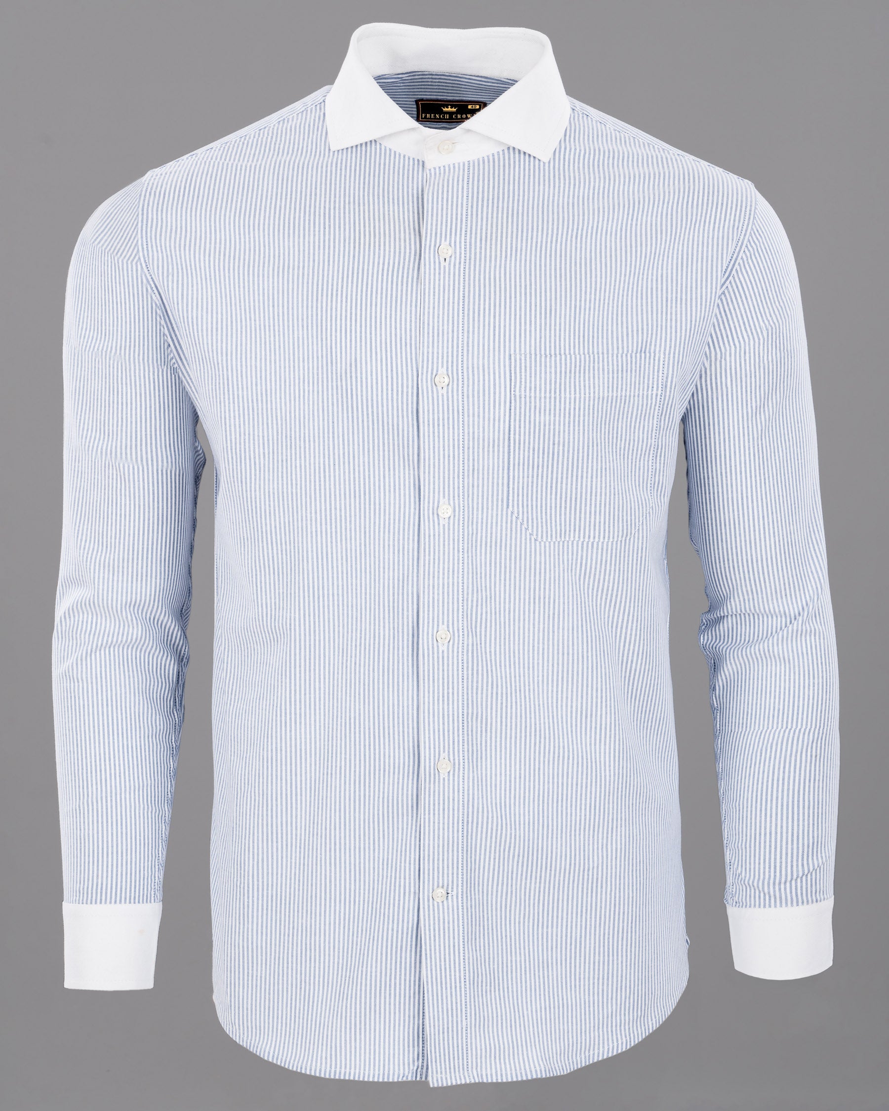 Bright White and Perano Blue Striped Royal Oxford Shirt