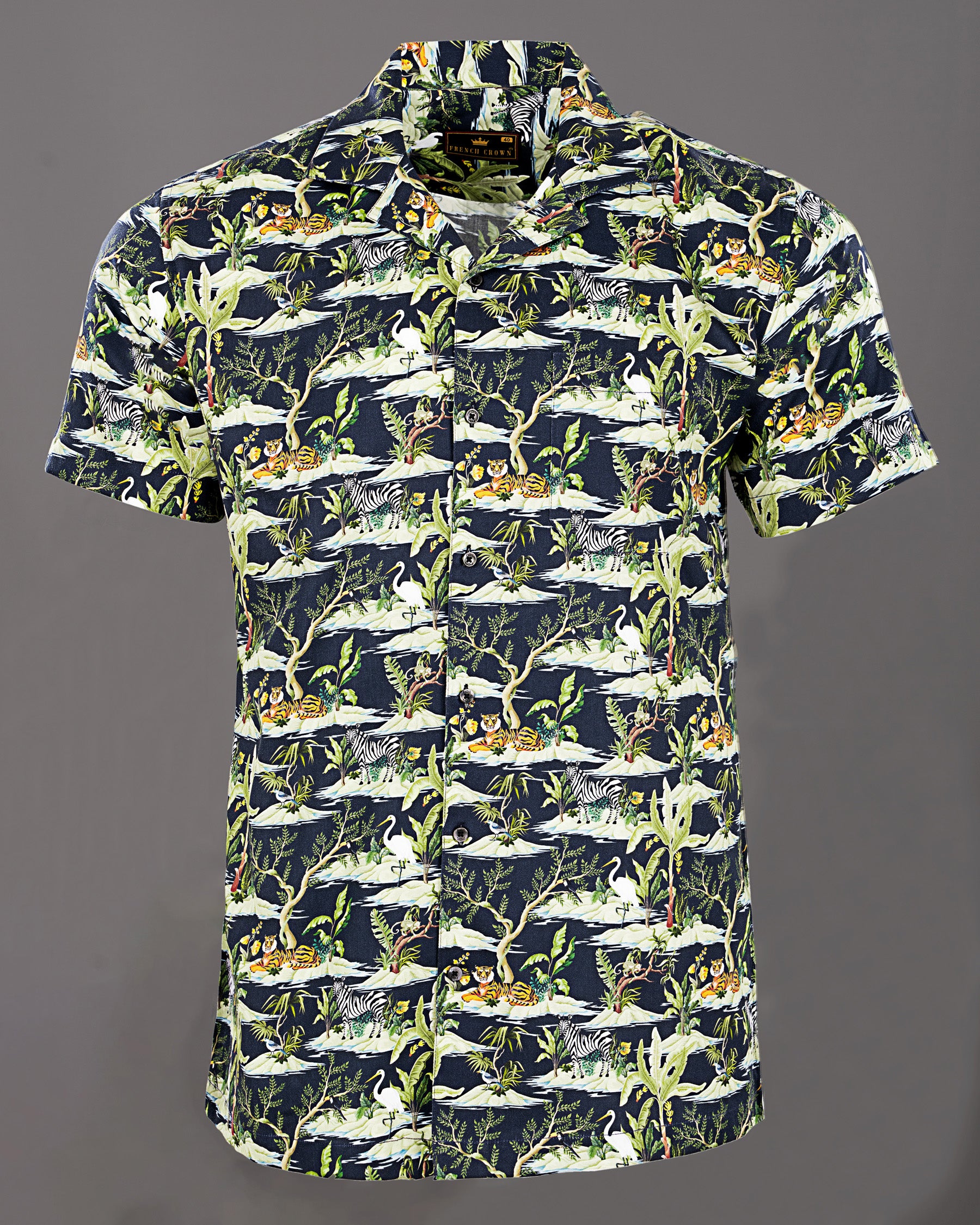 Navy Jungle Art Print Premium Cotton Shirt
