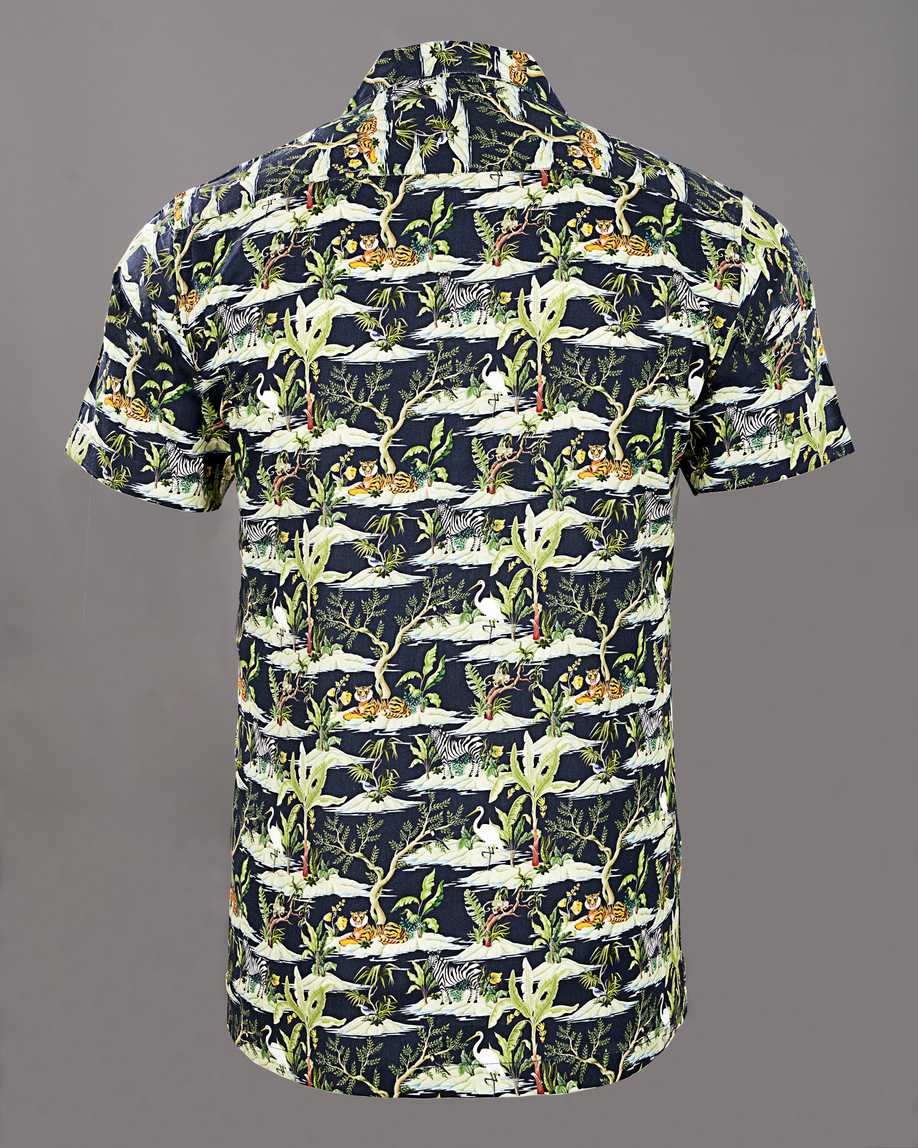 Navy Jungle Art Print Premium Cotton Shirt