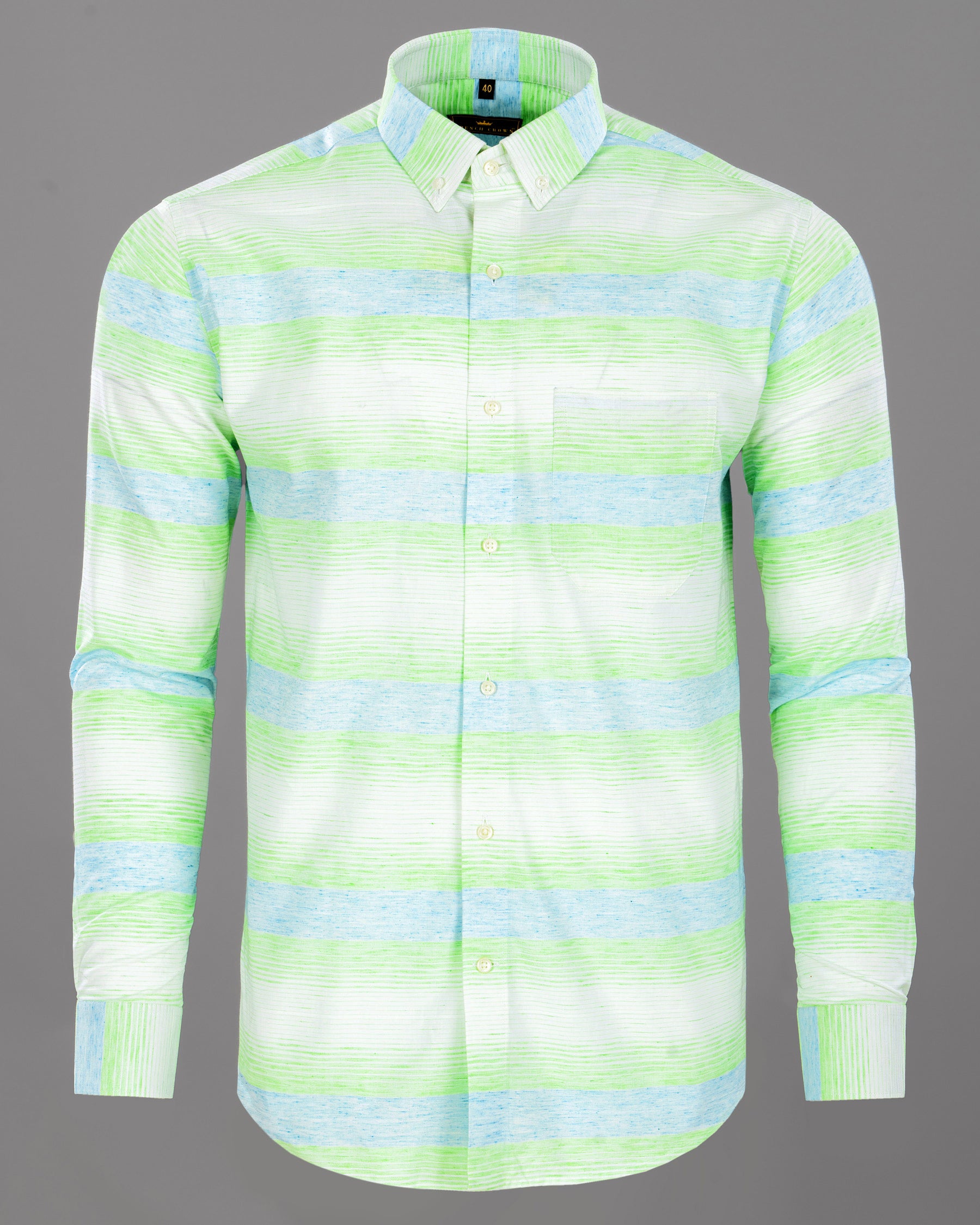Milky White with Onahau Blue and Tea Green Subtle Striped Twill Shirt
