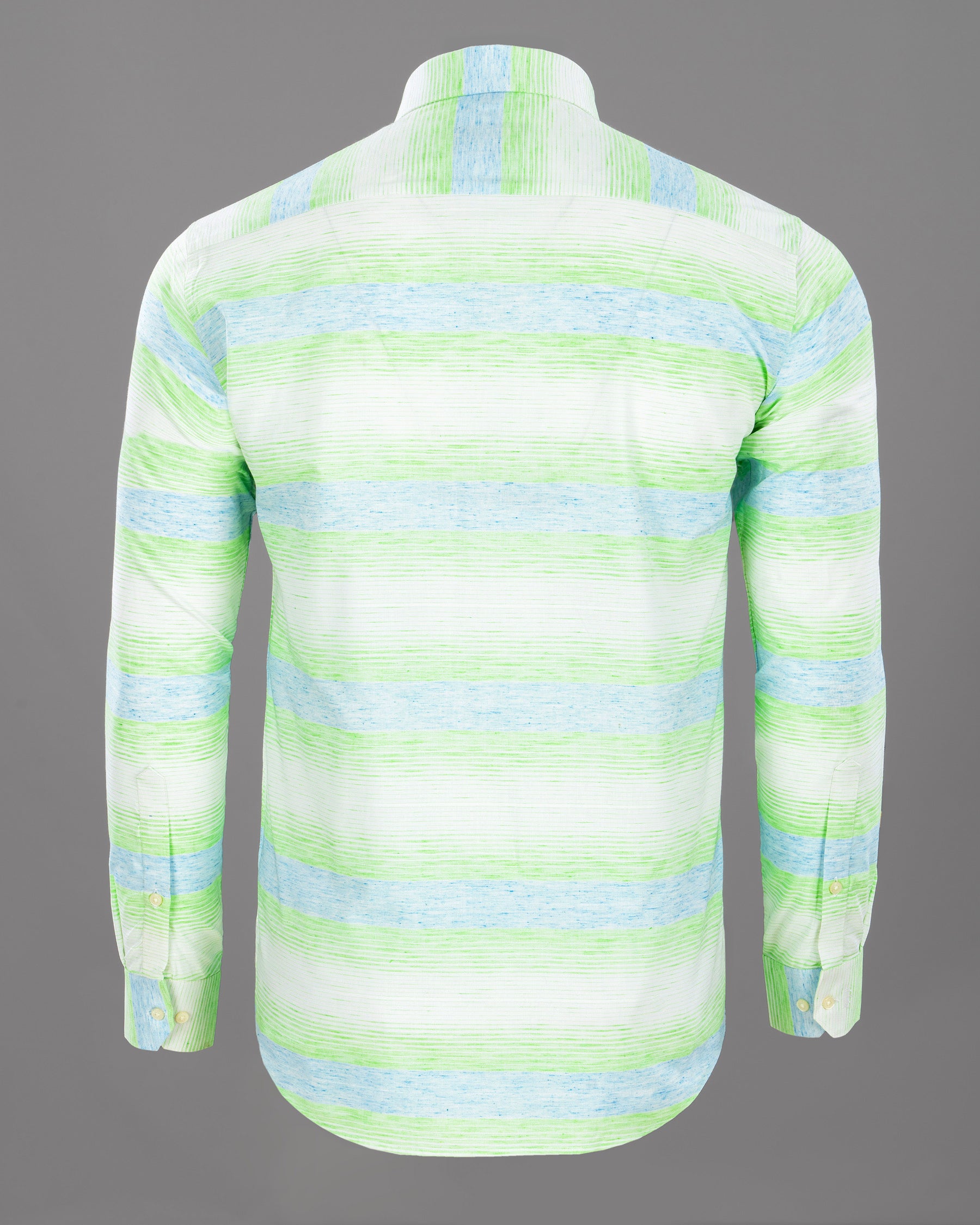 Milky White with Onahau Blue and Tea Green Subtle Striped Twill Shirt
