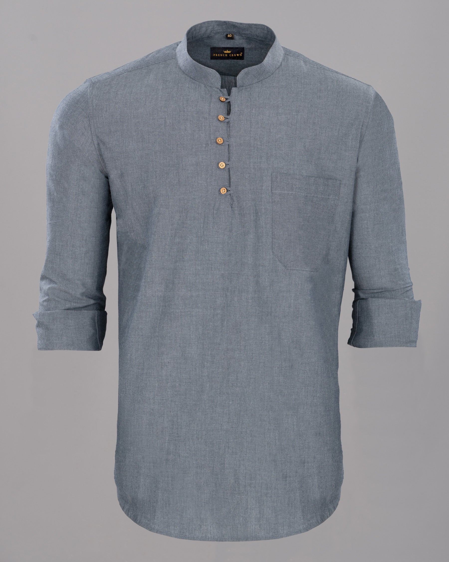 Navada Grey Royal Oxford Kurta Shirt