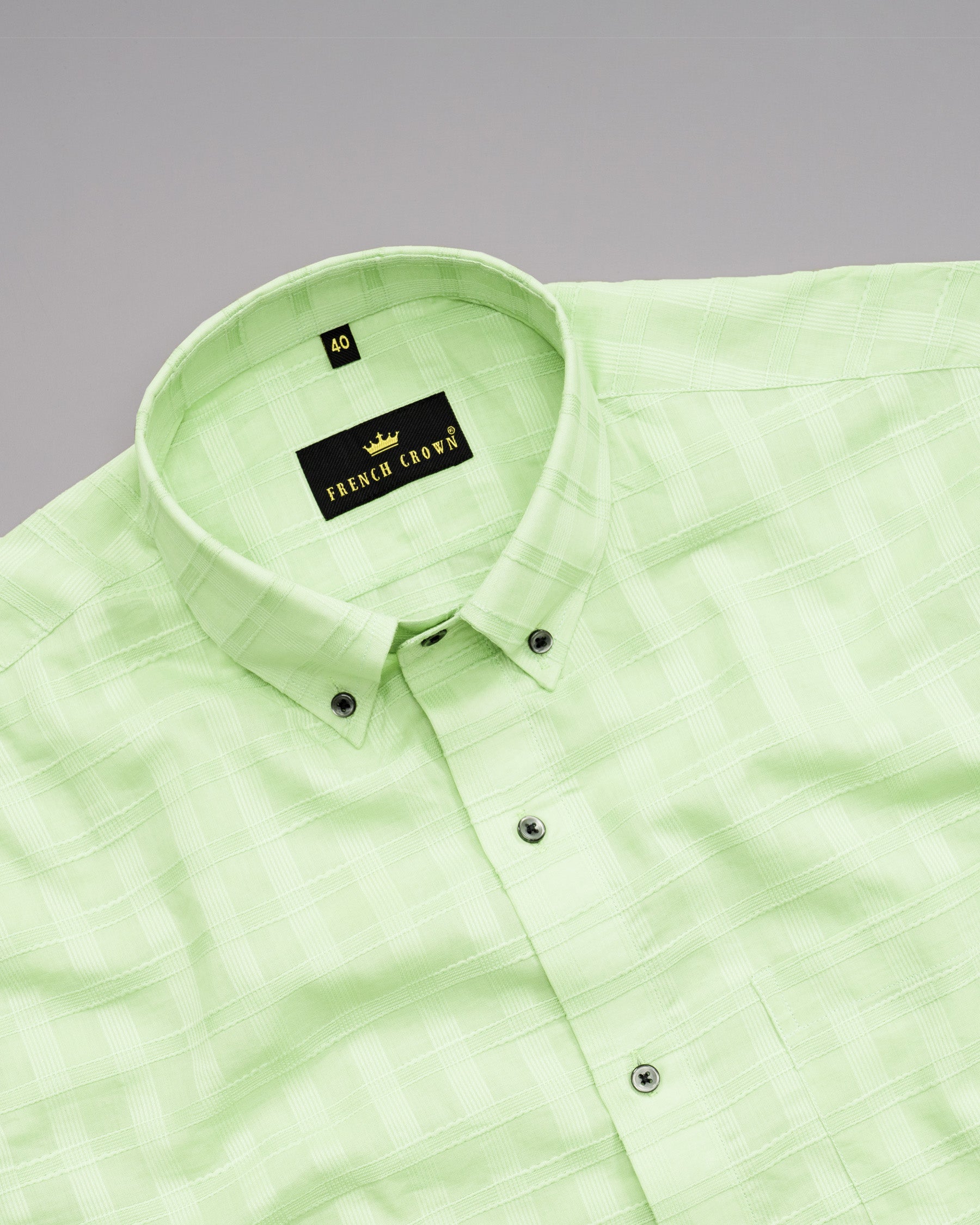 Pine Glade Green Subtle Plaid Dobby Textured Giza Cotton Shirt