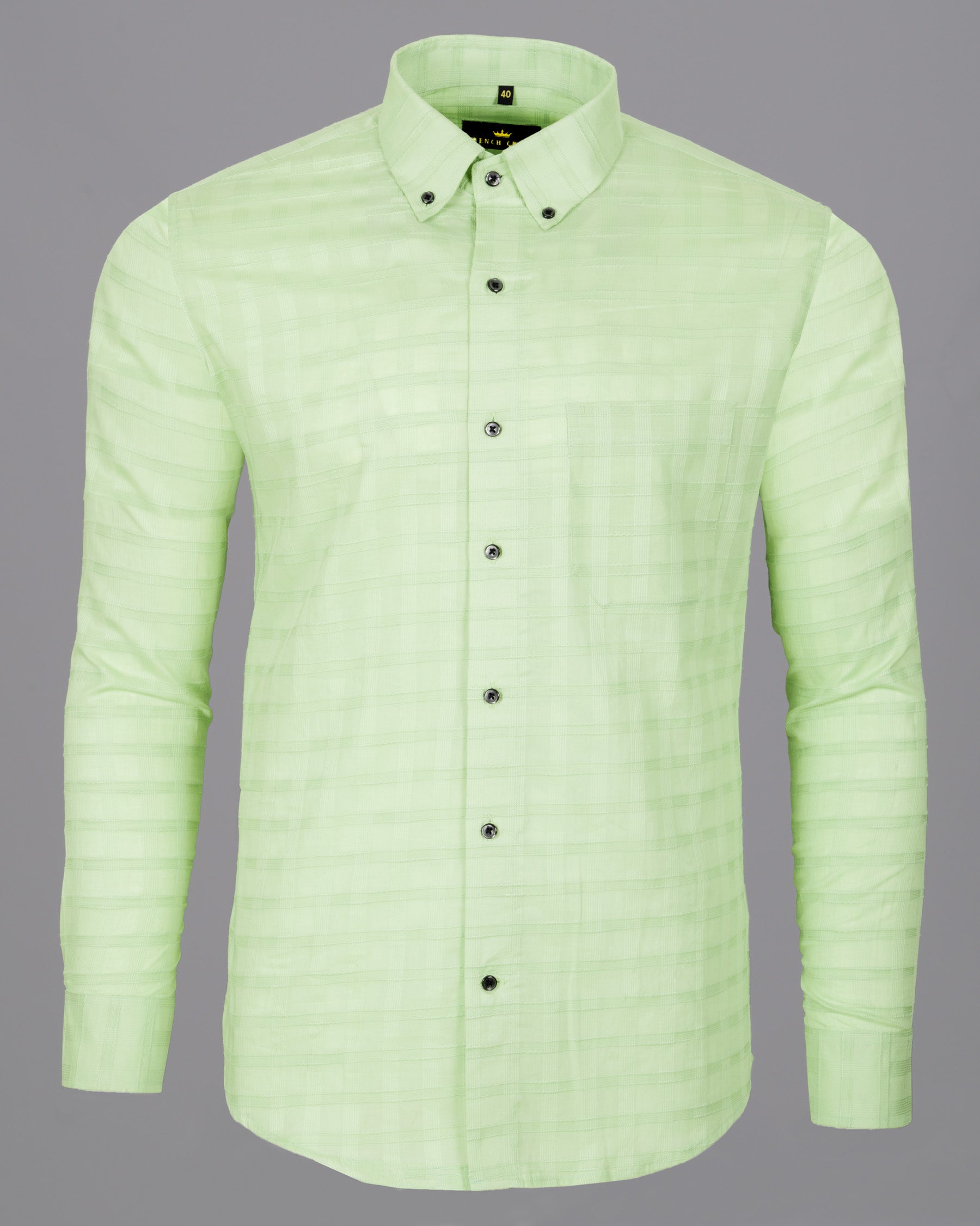 Pine Glade Green Subtle Plaid Dobby Textured Giza Cotton Shirt