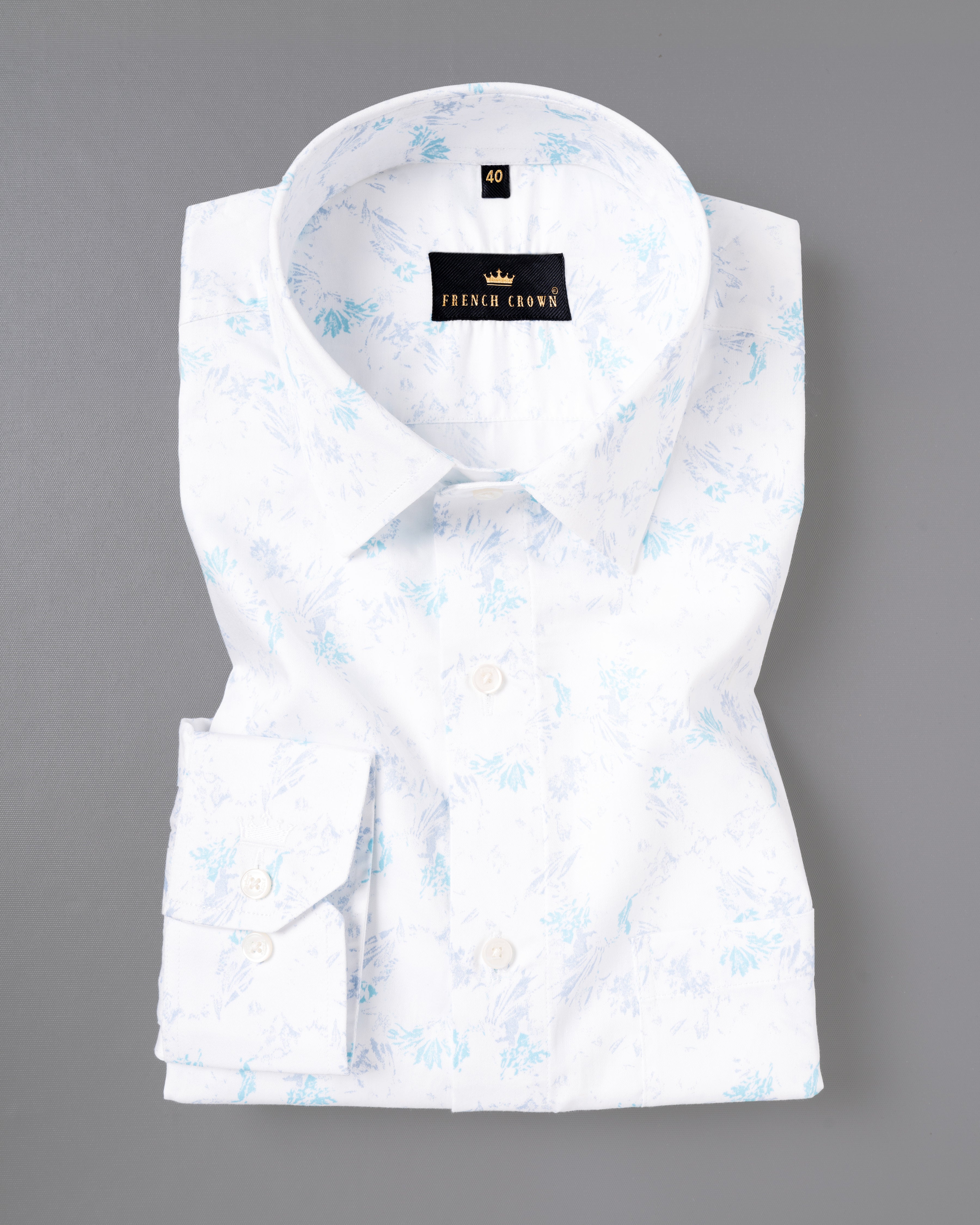 Bright white with grey and sky paint art printed Premium Cotton shirt 4999-38,4999-H-38,4999-39,4999-H-39,4999-40,4999-H-40,4999-42,4999-H-42,4999-44,4999-H-44,4999-46,4999-H-46,4999-48,4999-H-48,4999-50,4999-H-50,4999-52,4999-H-52