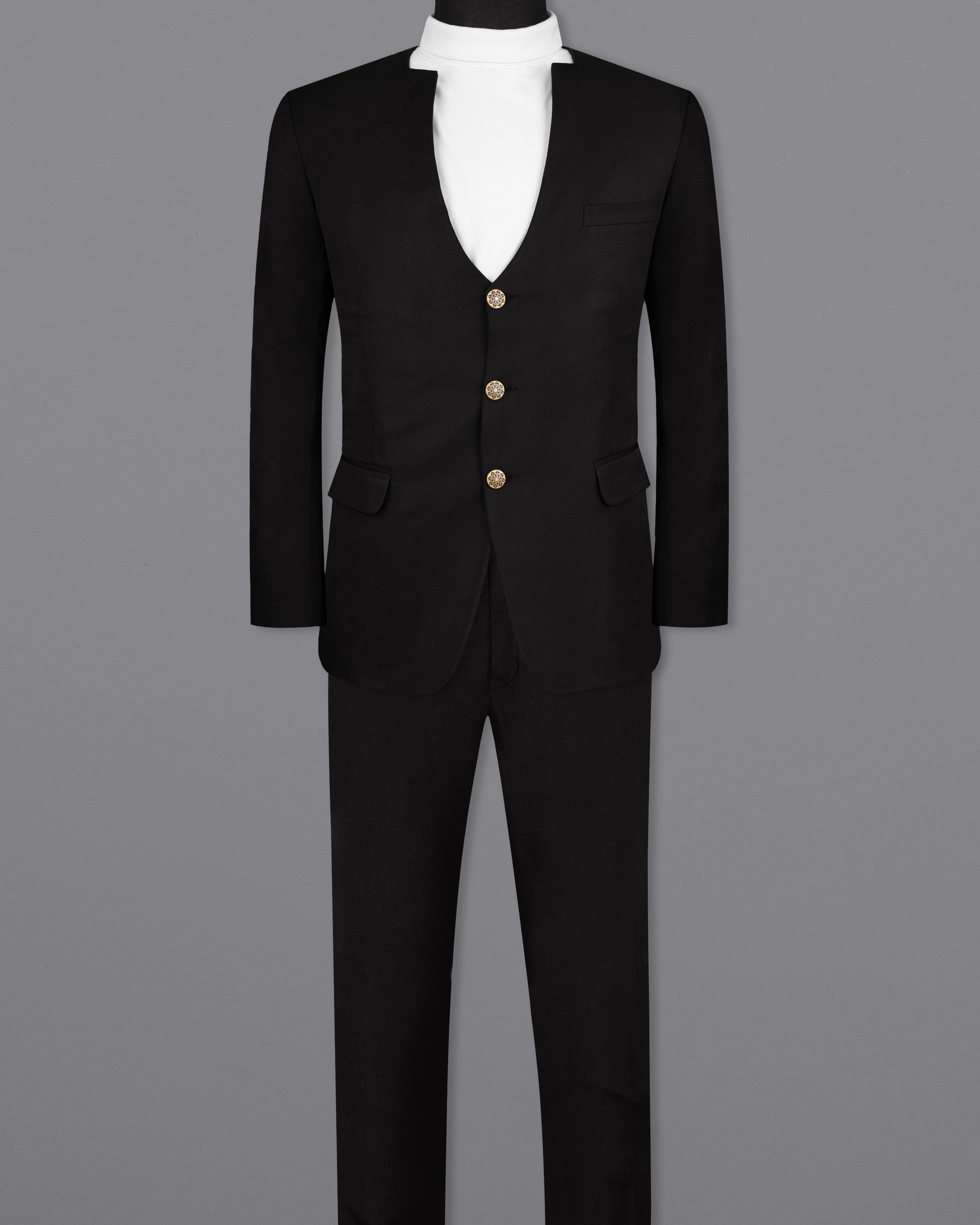Jade Black Subtle Sheen Designer Wool Rich Suit