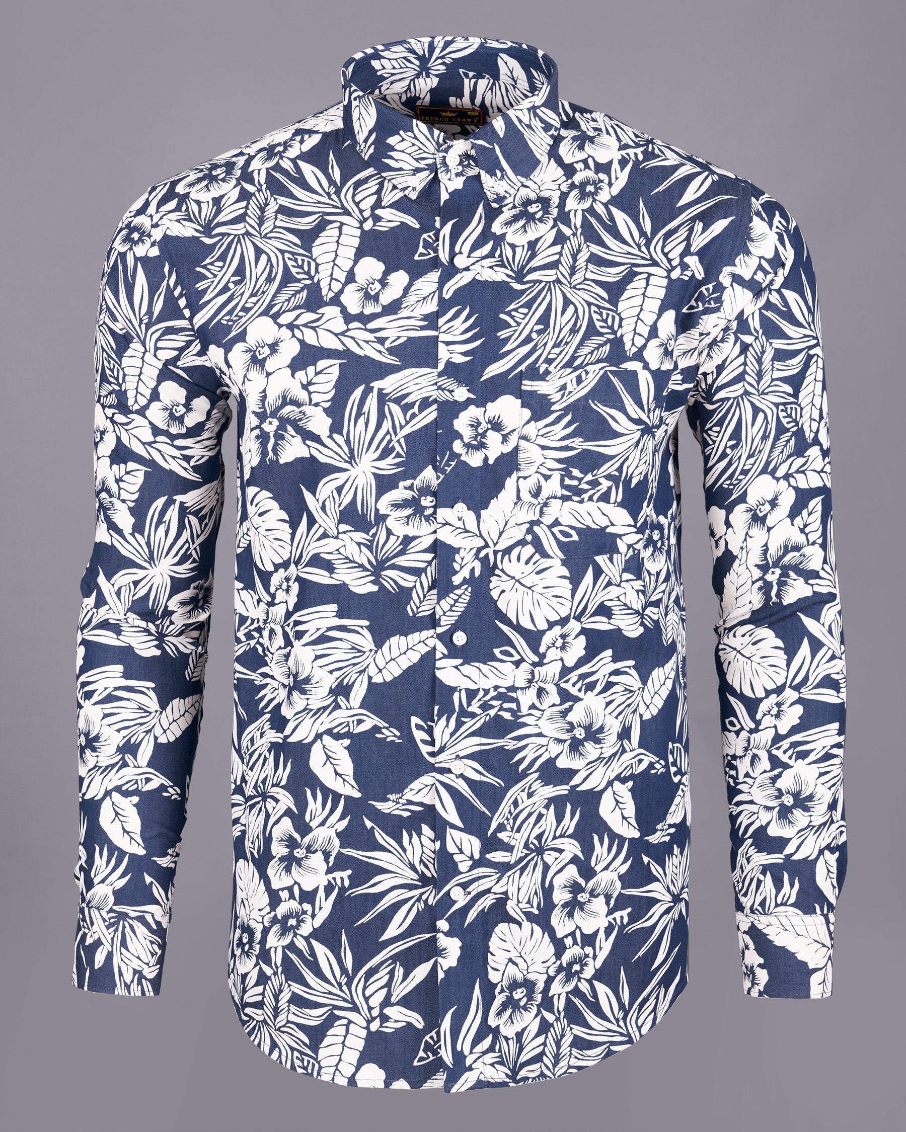 Denim Blue Flowers Printed Premium Chambray Shirt 5032-BD-38, 5032-BD-H-38, 5032-BD-39, 5032-BD-H-39, 5032-BD-40, 5032-BD-H-40, 5032-BD-42, 5032-BD-H-42, 5032-BD-44, 5032-BD-H-44, 5032-BD-46, 5032-BD-H-46, 5032-BD-48, 5032-BD-H-48, 5032-BD-50, 5032-BD-H-50, 5032-BD-52, 5032-BD-H-52