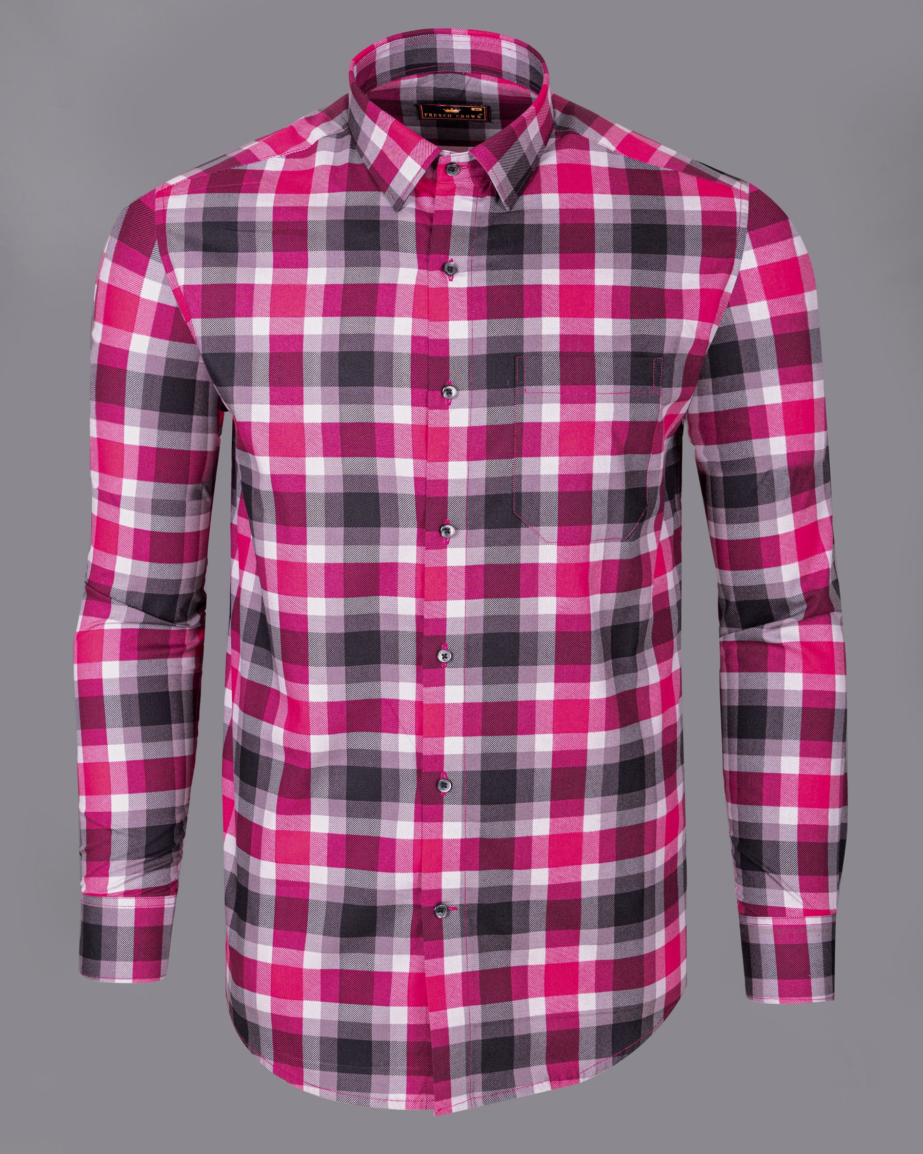 Ruby Pink with Jade Black and White Plaid Royal Oxford Shirt 5090-BLK-38, 5090-BLK-H-38, 5090-BLK-39, 5090-BLK-H-39, 5090-BLK-40, 5090-BLK-H-40, 5090-BLK-42, 5090-BLK-H-42, 5090-BLK-44, 5090-BLK-H-44, 5090-BLK-46, 5090-BLK-H-46, 5090-BLK-48, 5090-BLK-H-48, 5090-BLK-50, 5090-BLK-H-50, 5090-BLK-52, 5090-BLK-H-52