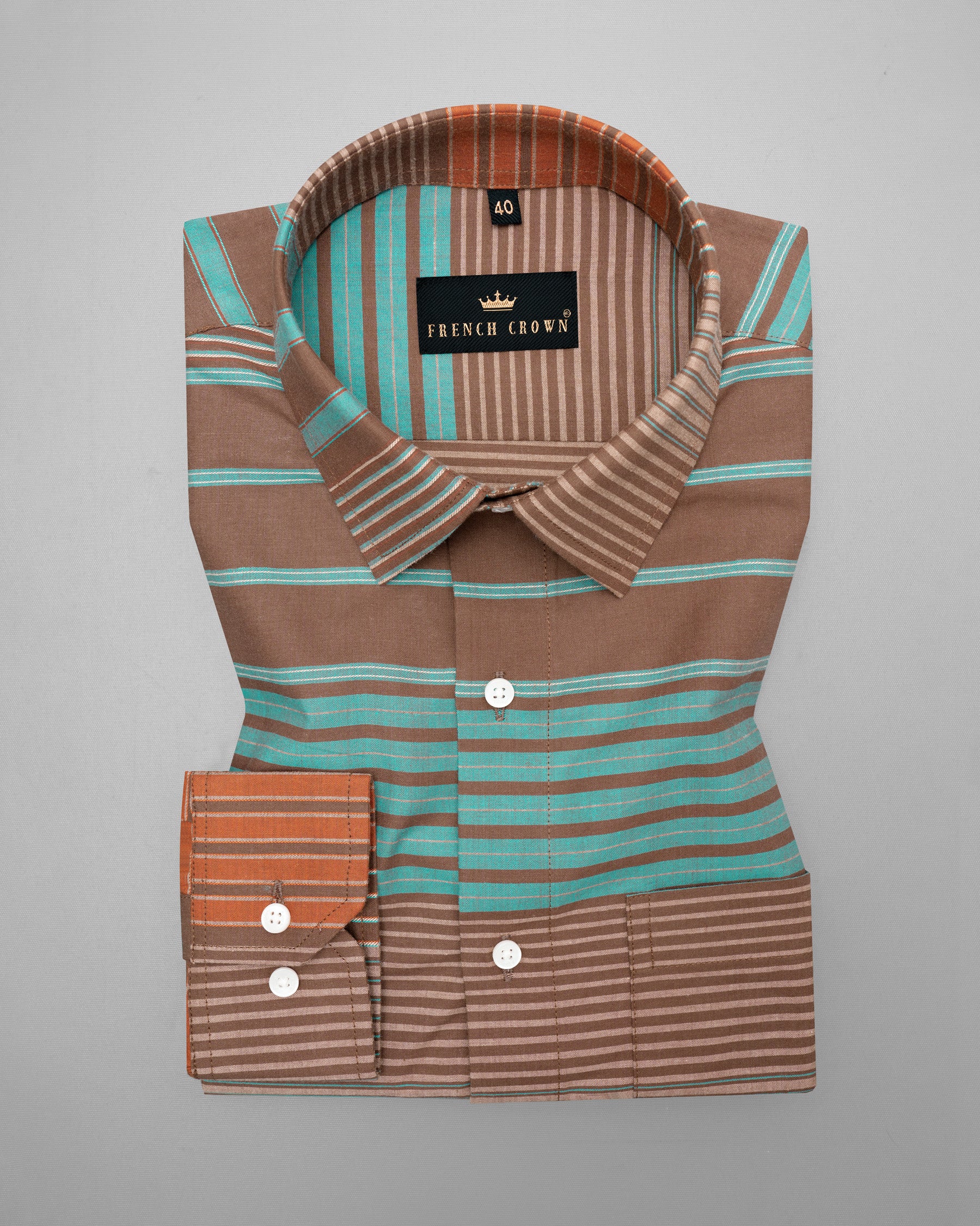 Spicy Mix Brown with Monte Carlo Blue Striped Dobby Textured Premium Giza Cotton Shirt 5156-38, 5156-H-38, 5156-39, 5156-H-39, 5156-40, 5156-H-40, 5156-42, 5156-H-42, 5156-44, 5156-H-44, 5156-46, 5156-H-46, 5156-48, 5156-H-48, 5156-50, 5156-H-50, 5156-52, 5156-H-52