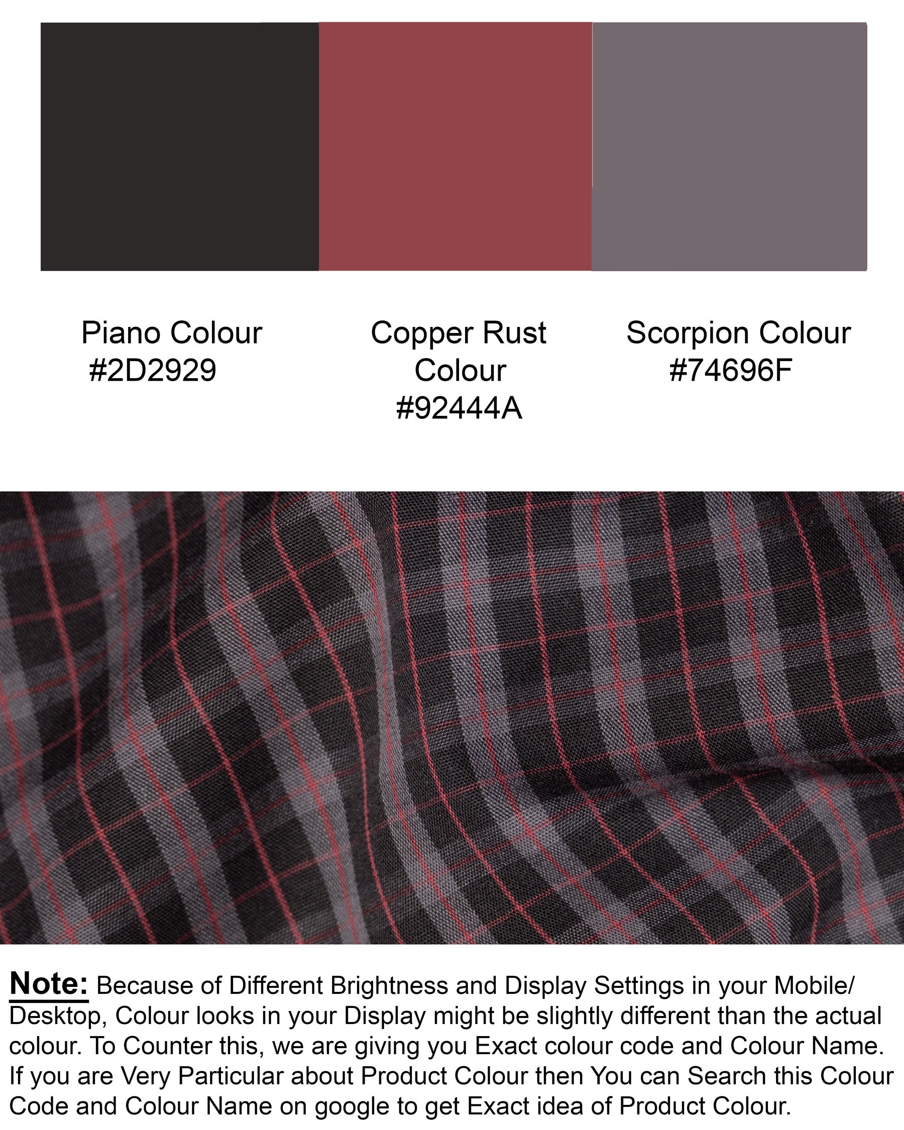 Piano Black with Copper Rust and Scorpion Grey Plaid Premium Cotton Shirt 5292-BLK-38, 5292-BLK-H-38, 5292-BLK-39, 5292-BLK-H-39, 5292-BLK-40, 5292-BLK-H-40, 5292-BLK-42, 5292-BLK-H-42, 5292-BLK-44, 5292-BLK-H-44, 5292-BLK-46, 5292-BLK-H-46, 5292-BLK-48, 5292-BLK-H-48, 5292-BLK-50, 5292-BLK-H-50, 5292-BLK-52, 5292-BLK-H-52