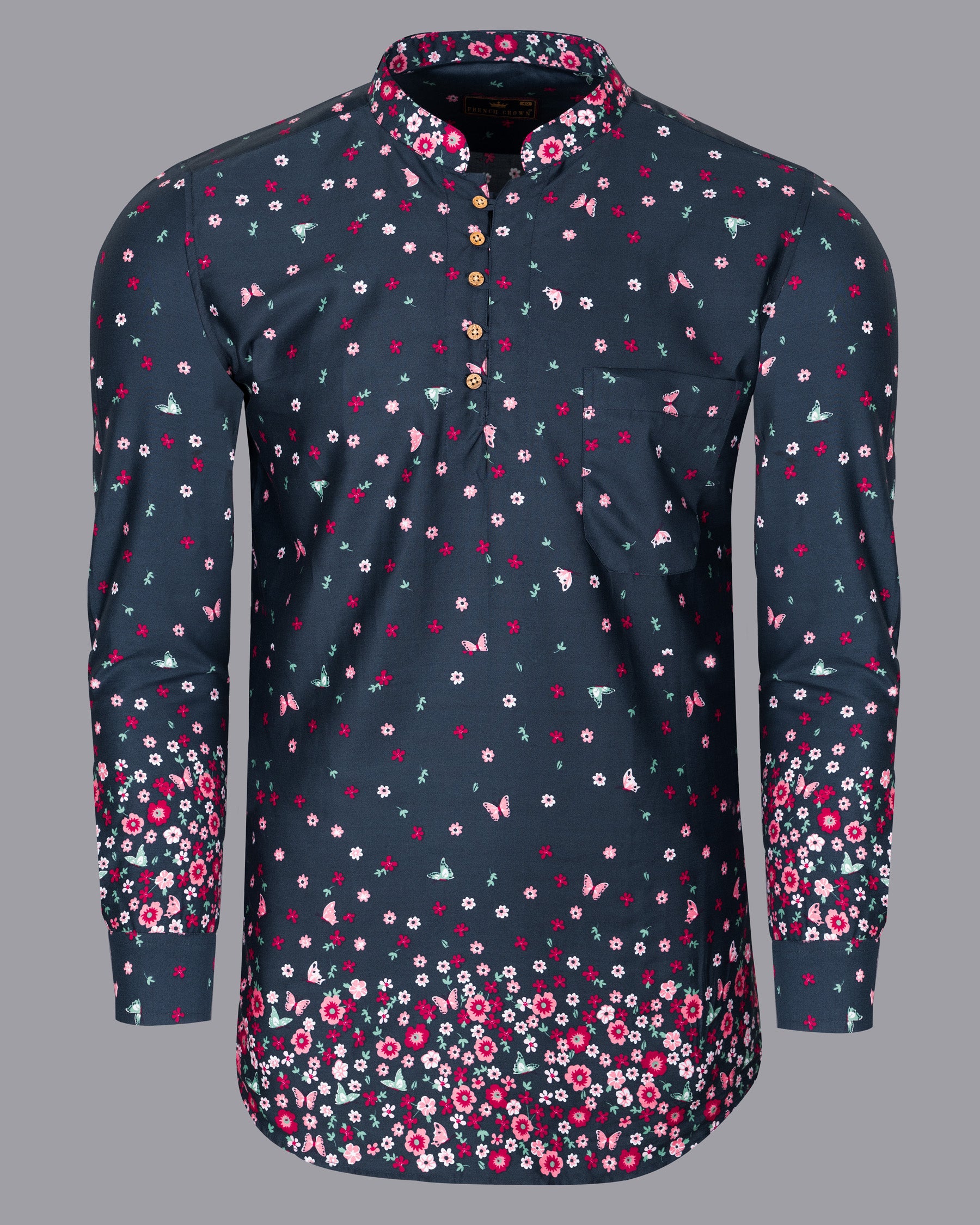 Navy with Multicolor Flowers and Butterflies Printed Premium Cotton Kurta Shirt 5308-KS-38, 5308-KS-H-38, 5308-KS-39, 5308-KS-H-39, 5308-KS-40, 5308-KS-H-40, 5308-KS-42, 5308-KS-H-42, 5308-KS-44, 5308-KS-H-44, 5308-KS-46, 5308-KS-H-46, 5308-KS-48, 5308-KS-H-48, 5308-KS-50, 5308-KS-H-50, 5308-KS-52, 5308-KS-H-52