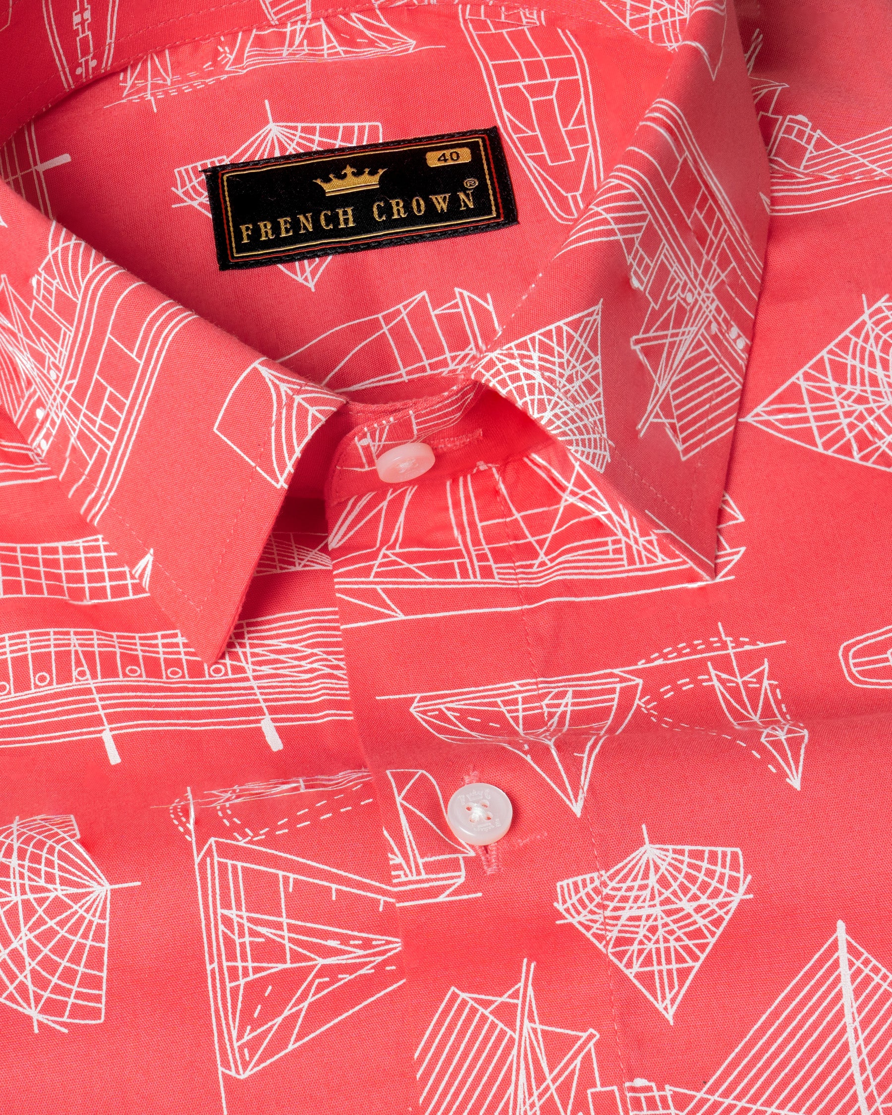 Carnation Pink Ship Blue Print Printed Premium Cotton Shirt 5502-38, 5502-H-38, 5502-39, 5502-H-39, 5502-40, 5502-H-40, 5502-42, 5502-H-42, 5502-44, 5502-H-44, 5502-46, 5502-H-46, 5502-48, 5502-H-48, 5502-50, 5502-H-50, 5502-52, 5502-H-52