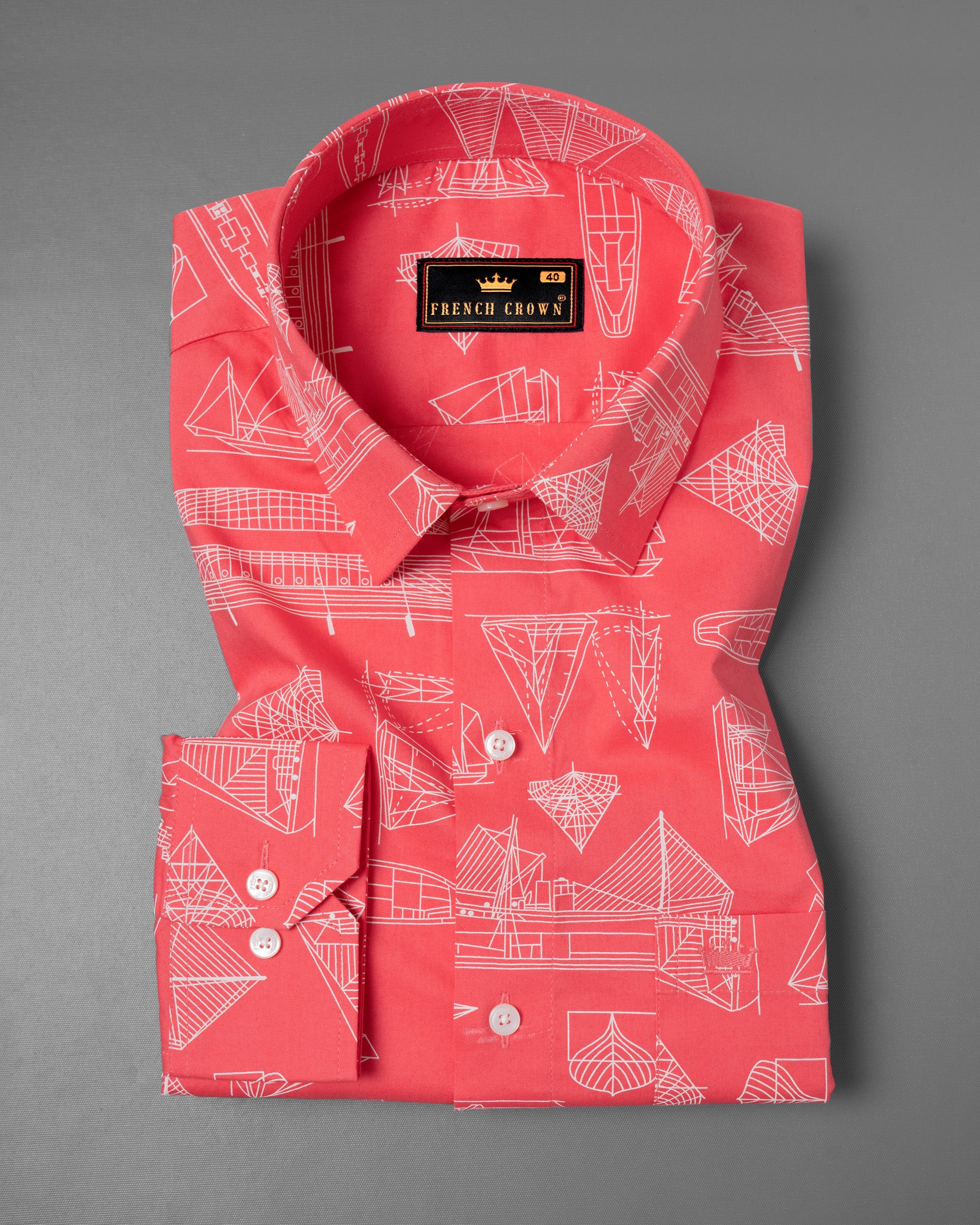 Carnation Pink Ship Blue Print Printed Premium Cotton Shirt 5502-38, 5502-H-38, 5502-39, 5502-H-39, 5502-40, 5502-H-40, 5502-42, 5502-H-42, 5502-44, 5502-H-44, 5502-46, 5502-H-46, 5502-48, 5502-H-48, 5502-50, 5502-H-50, 5502-52, 5502-H-52