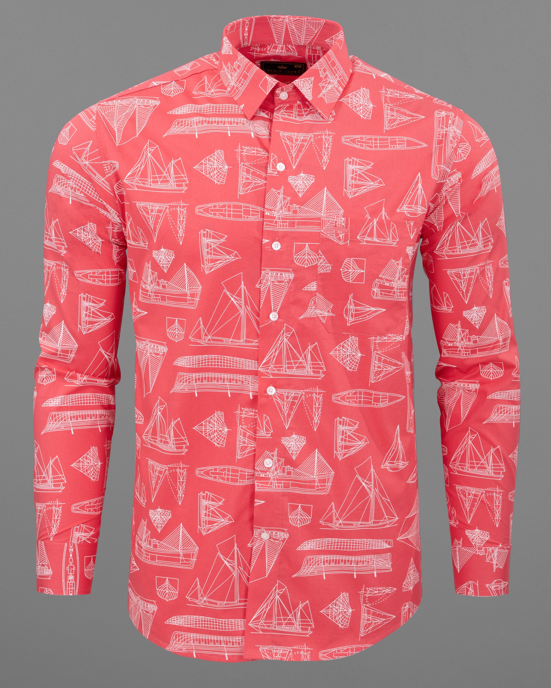 Carnation Pink Ship Blue Print Printed Premium Cotton Shirt 5502-38, 5502-H-38, 5502-39, 5502-H-39, 5502-40, 5502-H-40, 5502-42, 5502-H-42, 5502-44, 5502-H-44, 5502-46, 5502-H-46, 5502-48, 5502-H-48, 5502-50, 5502-H-50, 5502-52, 5502-H-52