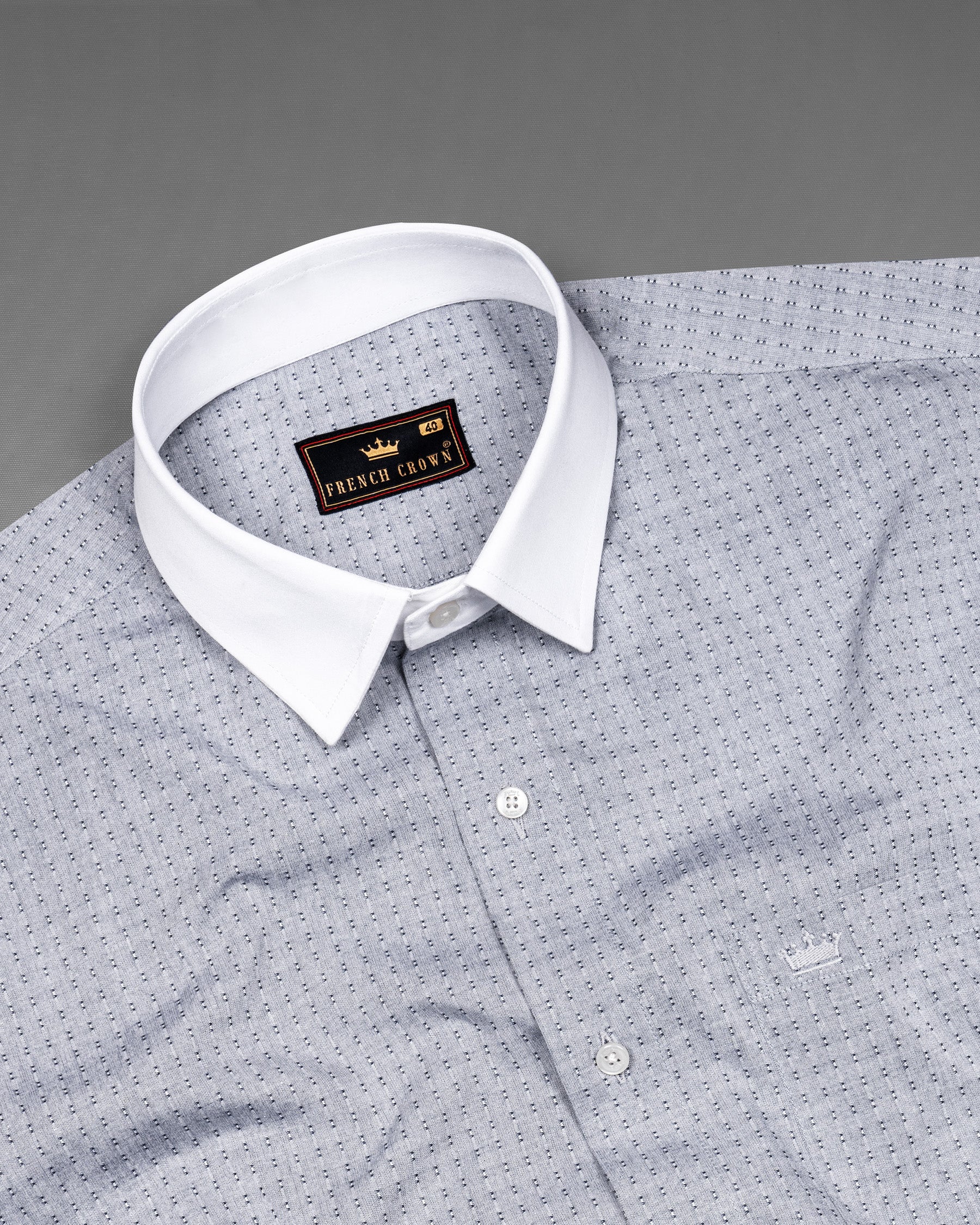 Ghost Grey dobby textured White Cuff-Collar Premium Giza Cotton Shirt 5516-WCC-38, 5516-WCC-H-38, 5516-WCC-39, 5516-WCC-H-39, 5516-WCC-40, 5516-WCC-H-40, 5516-WCC-42, 5516-WCC-H-42, 5516-WCC-44, 5516-WCC-H-44, 5516-WCC-46, 5516-WCC-H-46, 5516-WCC-48, 5516-WCC-H-48, 5516-WCC-50, 5516-WCC-H-50, 5516-WCC-52, 5516-WCC-H-52