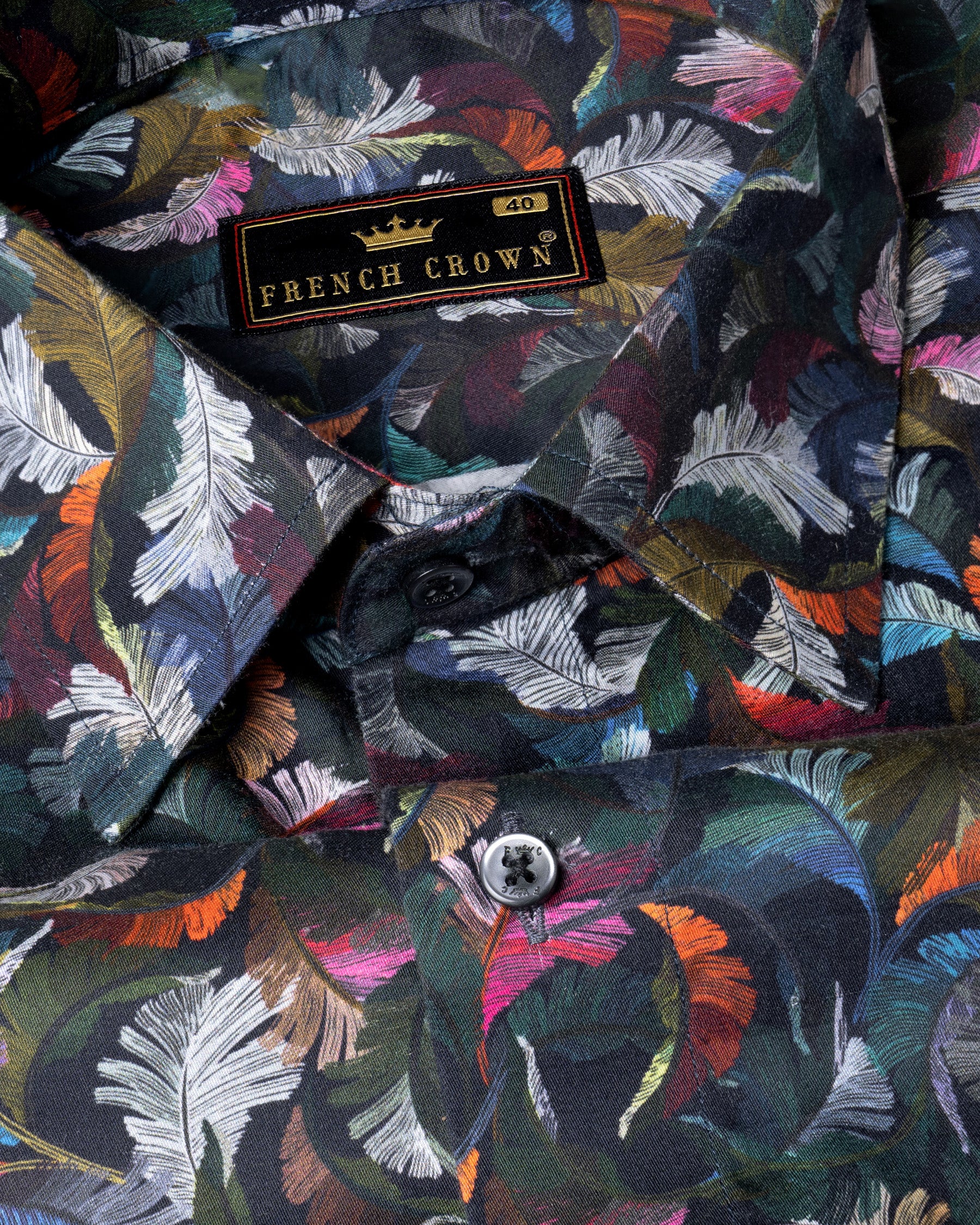 Jaguar Black Multicolor Feathers Printed Premium Cotton Shirt 5523-BLK-38, 5523-BLK-H-38, 5523-BLK-39, 5523-BLK-H-39, 5523-BLK-40, 5523-BLK-H-40, 5523-BLK-42, 5523-BLK-H-42, 5523-BLK-44, 5523-BLK-H-44, 5523-BLK-46, 5523-BLK-H-46, 5523-BLK-48, 5523-BLK-H-48, 5523-BLK-50, 5523-BLK-H-50, 5523-BLK-52, 5523-BLK-H-52