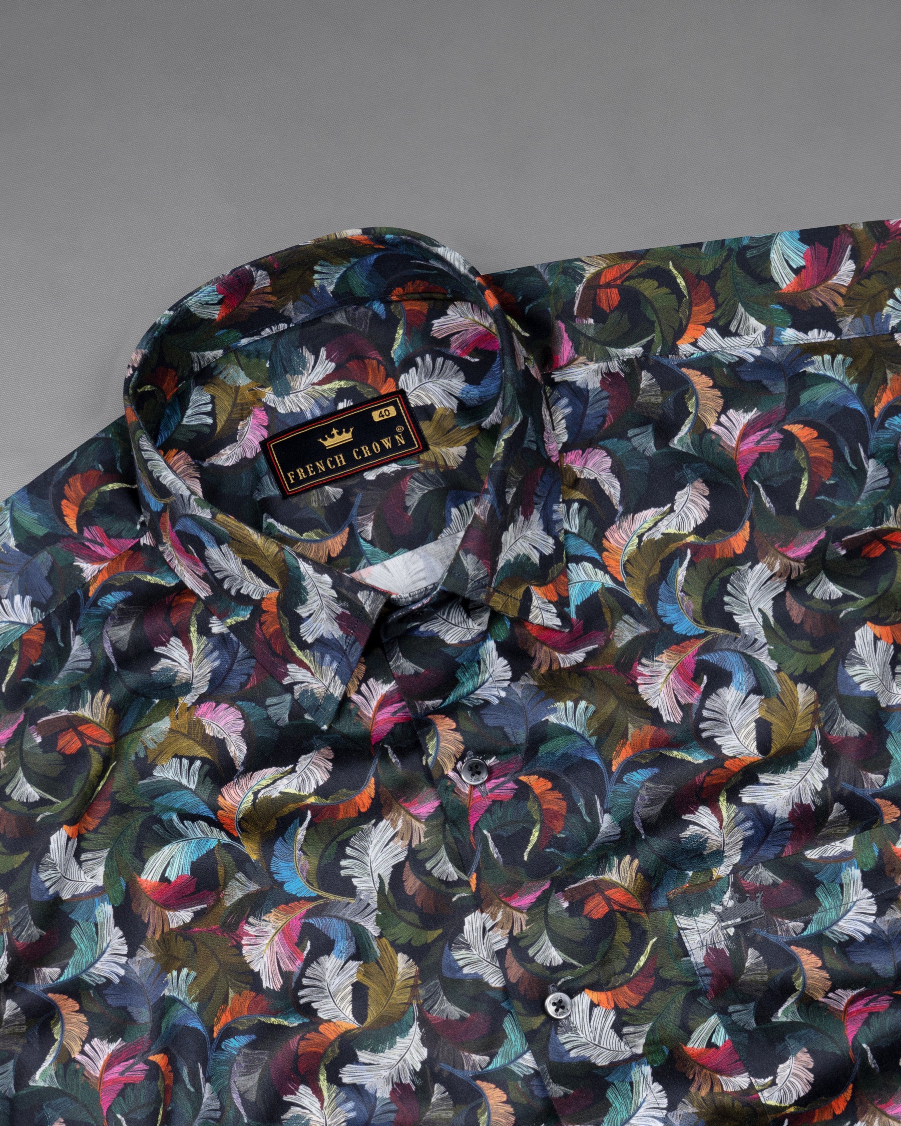 Jaguar Black Multicolor Feathers Printed Premium Cotton Shirt 5523-BLK-38, 5523-BLK-H-38, 5523-BLK-39, 5523-BLK-H-39, 5523-BLK-40, 5523-BLK-H-40, 5523-BLK-42, 5523-BLK-H-42, 5523-BLK-44, 5523-BLK-H-44, 5523-BLK-46, 5523-BLK-H-46, 5523-BLK-48, 5523-BLK-H-48, 5523-BLK-50, 5523-BLK-H-50, 5523-BLK-52, 5523-BLK-H-52