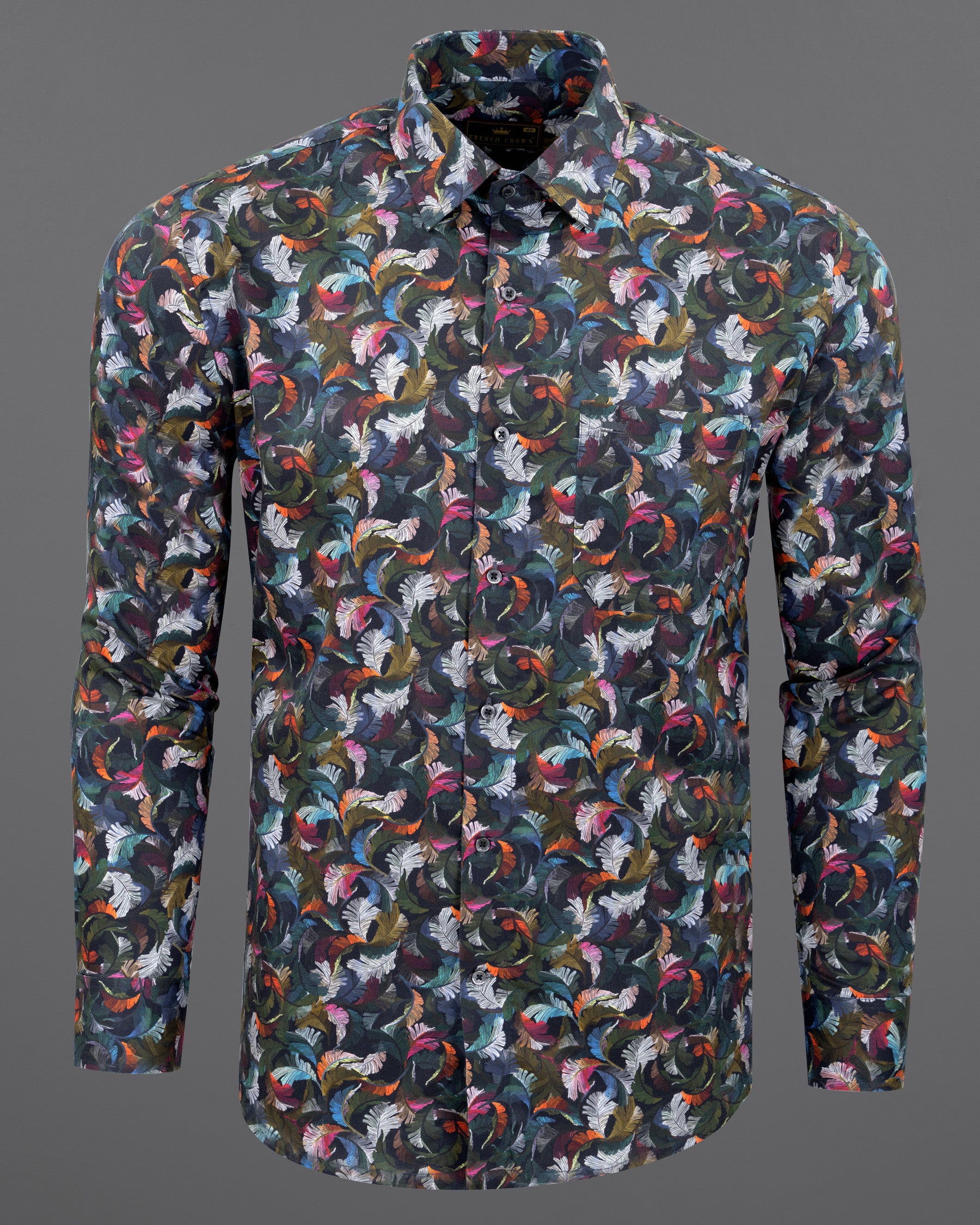 Jaguar Black Multicolor Feathers Printed Premium Cotton Shirt 5523-BLK-38, 5523-BLK-H-38, 5523-BLK-39, 5523-BLK-H-39, 5523-BLK-40, 5523-BLK-H-40, 5523-BLK-42, 5523-BLK-H-42, 5523-BLK-44, 5523-BLK-H-44, 5523-BLK-46, 5523-BLK-H-46, 5523-BLK-48, 5523-BLK-H-48, 5523-BLK-50, 5523-BLK-H-50, 5523-BLK-52, 5523-BLK-H-52