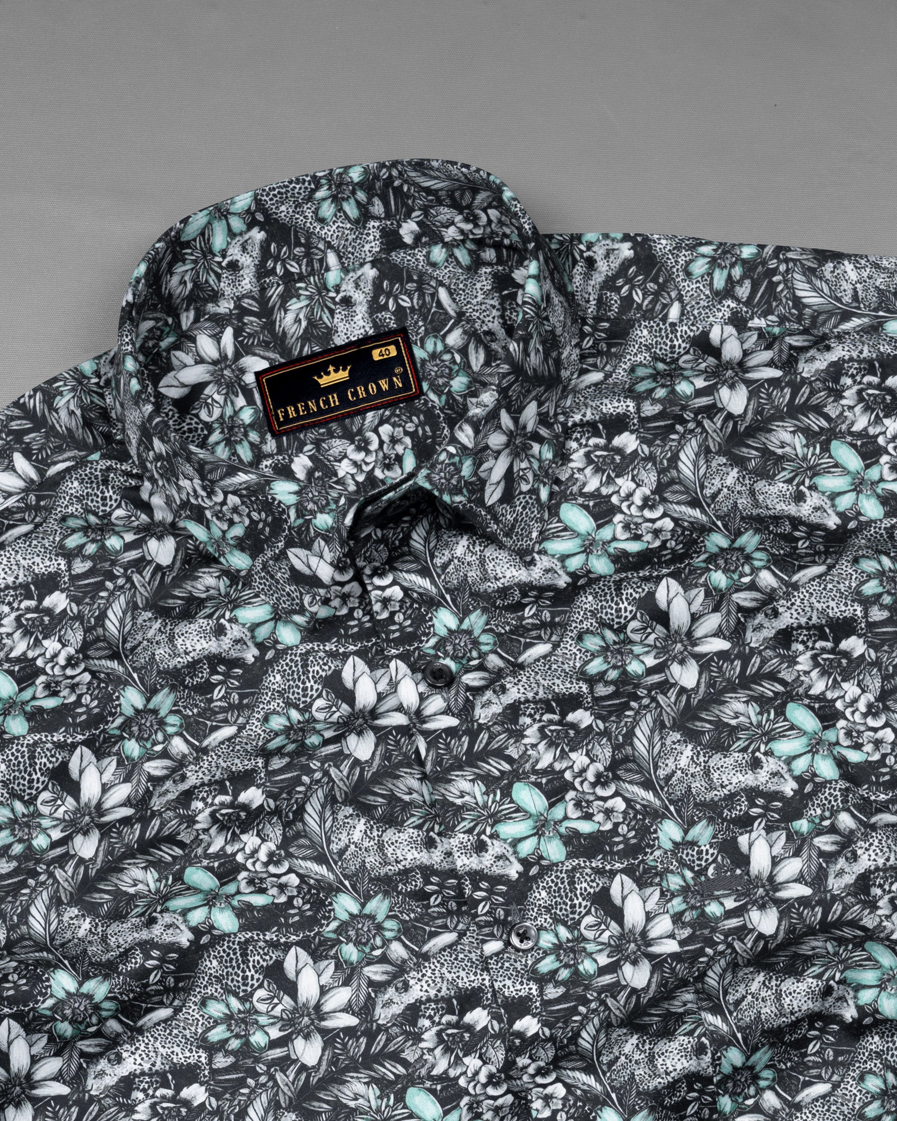 Jade Black Cheetah and Jungle Print super soft Premium Cotton Shirt 5539-BLK-38, 5539-BLK-H-38, 5539-BLK-39, 5539-BLK-H-39, 5539-BLK-40, 5539-BLK-H-40, 5539-BLK-42, 5539-BLK-H-42, 5539-BLK-44, 5539-BLK-H-44, 5539-BLK-46, 5539-BLK-H-46, 5539-BLK-48, 5539-BLK-H-48, 5539-BLK-50, 5539-BLK-H-50, 5539-BLK-52, 5539-BLK-H-52