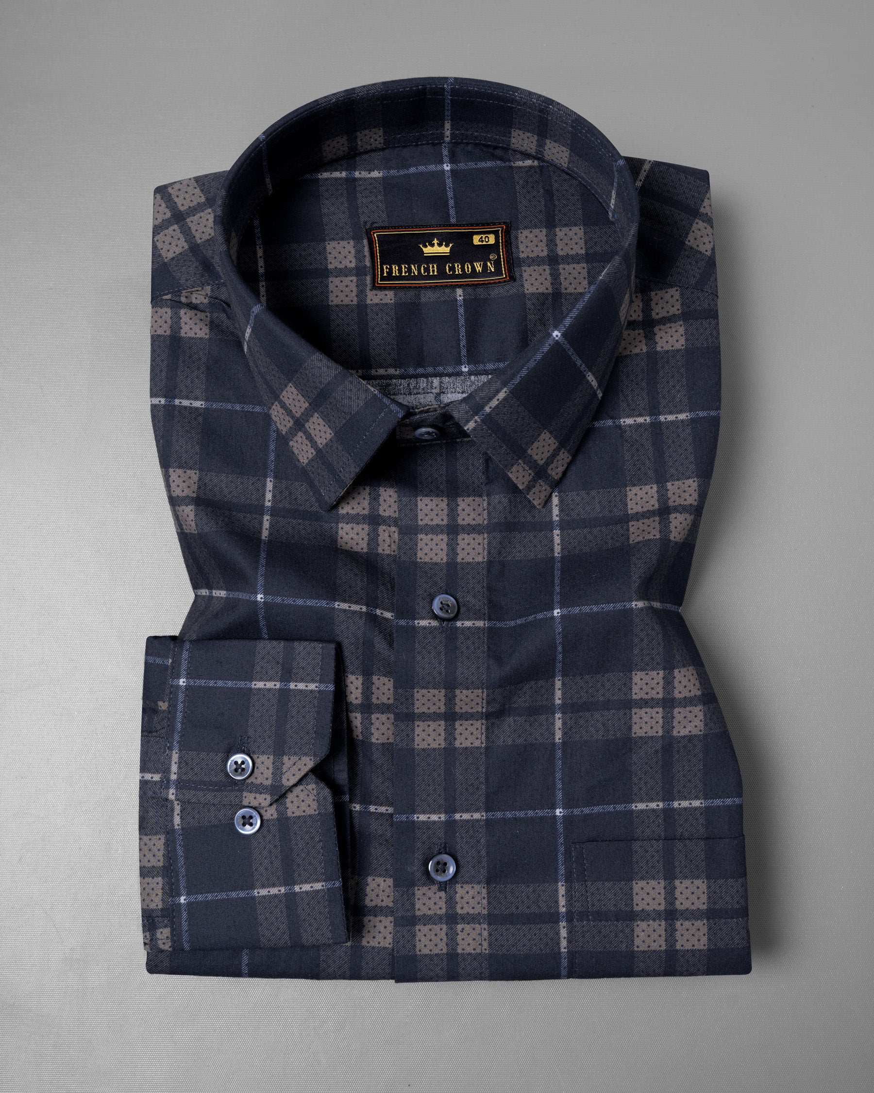 Charade Grey Plaid Premium Satin Shirt 5556-BLE-38, 5556-BLE-H-38, 5556-BLE-39, 5556-BLE-H-39, 5556-BLE-40, 5556-BLE-H-40, 5556-BLE-42, 5556-BLE-H-42, 5556-BLE-44, 5556-BLE-H-44, 5556-BLE-46, 5556-BLE-H-46, 5556-BLE-48, 5556-BLE-H-48, 5556-BLE-50, 5556-BLE-H-50, 5556-BLE-52, 5556-BLE-H-52