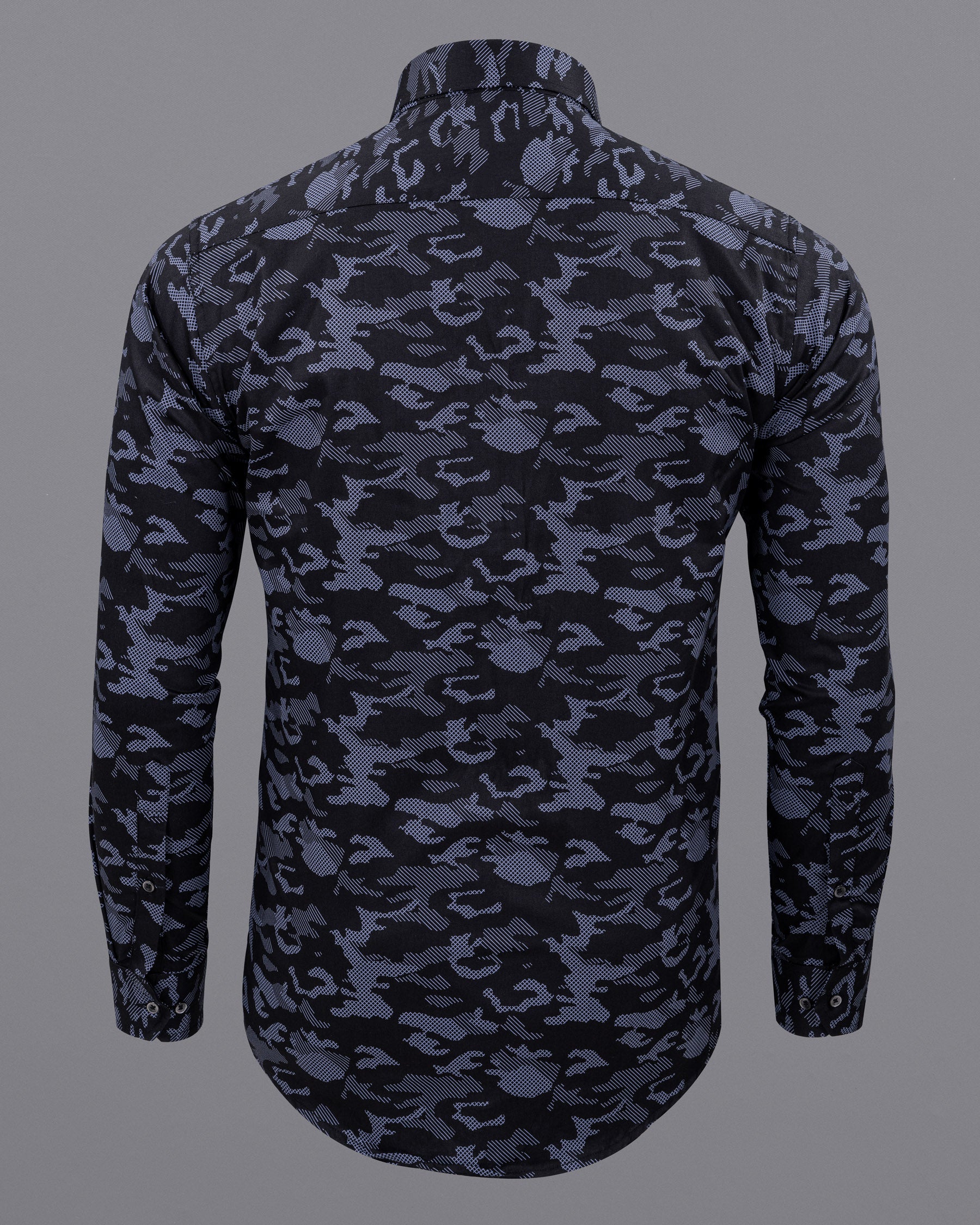 Cinder Black with Waikawa Blue Camo Printed Premium Satin Shirt 5570-BLK-38, 5570-BLK-H-38, 5570-BLK-39, 5570-BLK-H-39, 5570-BLK-40, 5570-BLK-H-40, 5570-BLK-42, 5570-BLK-H-42, 5570-BLK-44, 5570-BLK-H-44, 5570-BLK-46, 5570-BLK-H-46, 5570-BLK-48, 5570-BLK-H-48, 5570-BLK-50, 5570-BLK-H-50, 5570-BLK-52, 5570-BLK-H-52