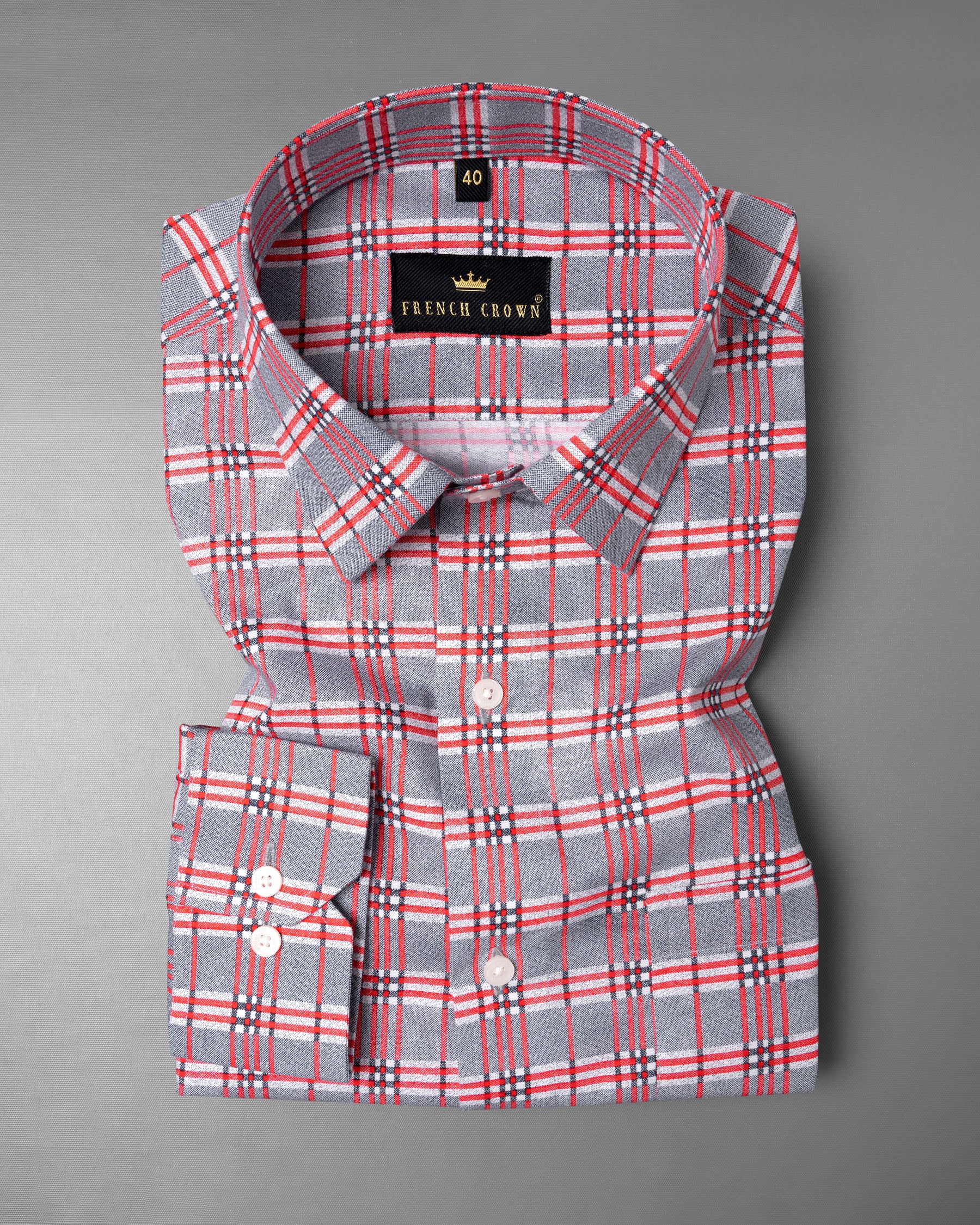 Mischka Grey with Red Plaid Premium Cotton Shirt 5686-38, 5686-H-38, 5686-39, 5686-H-39, 5686-40, 5686-H-40, 5686-42, 5686-H-42, 5686-44, 5686-H-44, 5686-46, 5686-H-46, 5686-48, 5686-H-48, 5686-50, 5686-H-50, 5686-52, 5686-H-52