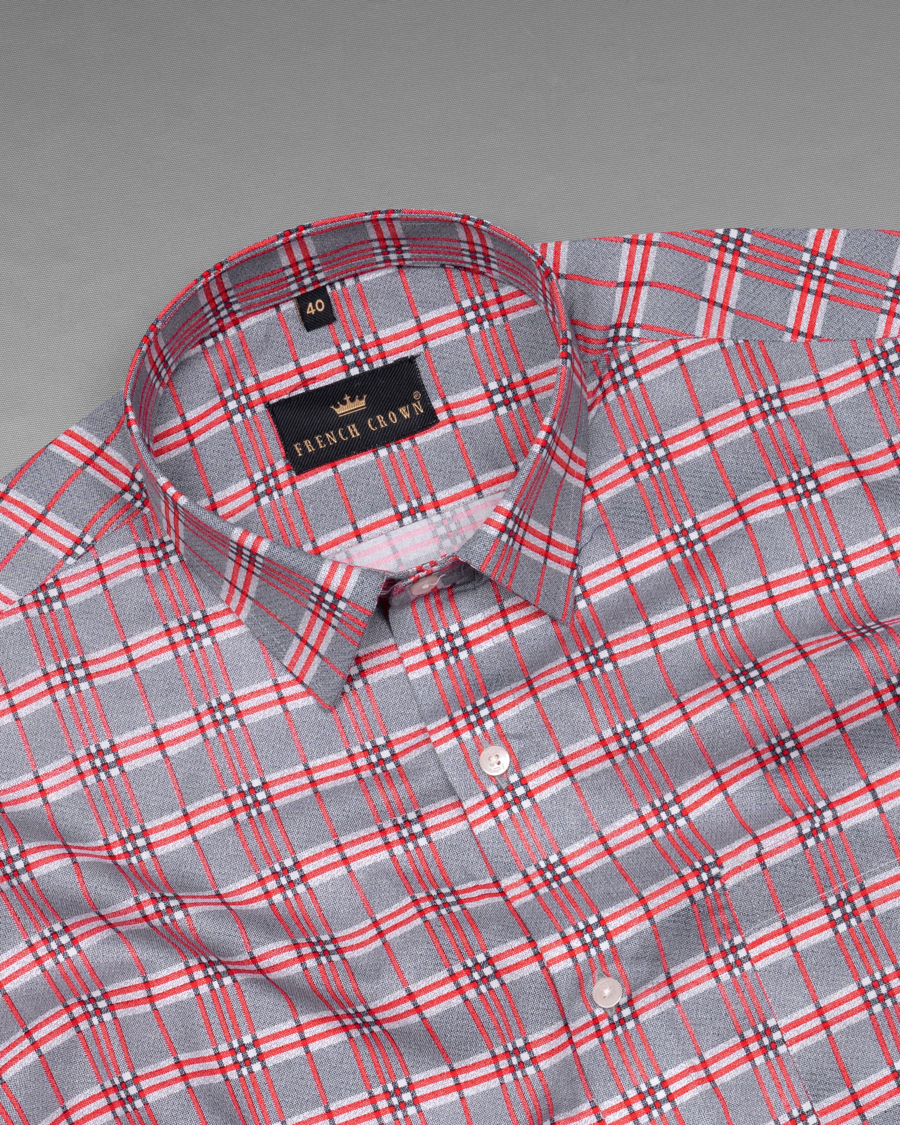 Mischka Grey with Red Plaid Premium Cotton Shirt 5686-38, 5686-H-38, 5686-39, 5686-H-39, 5686-40, 5686-H-40, 5686-42, 5686-H-42, 5686-44, 5686-H-44, 5686-46, 5686-H-46, 5686-48, 5686-H-48, 5686-50, 5686-H-50, 5686-52, 5686-H-52