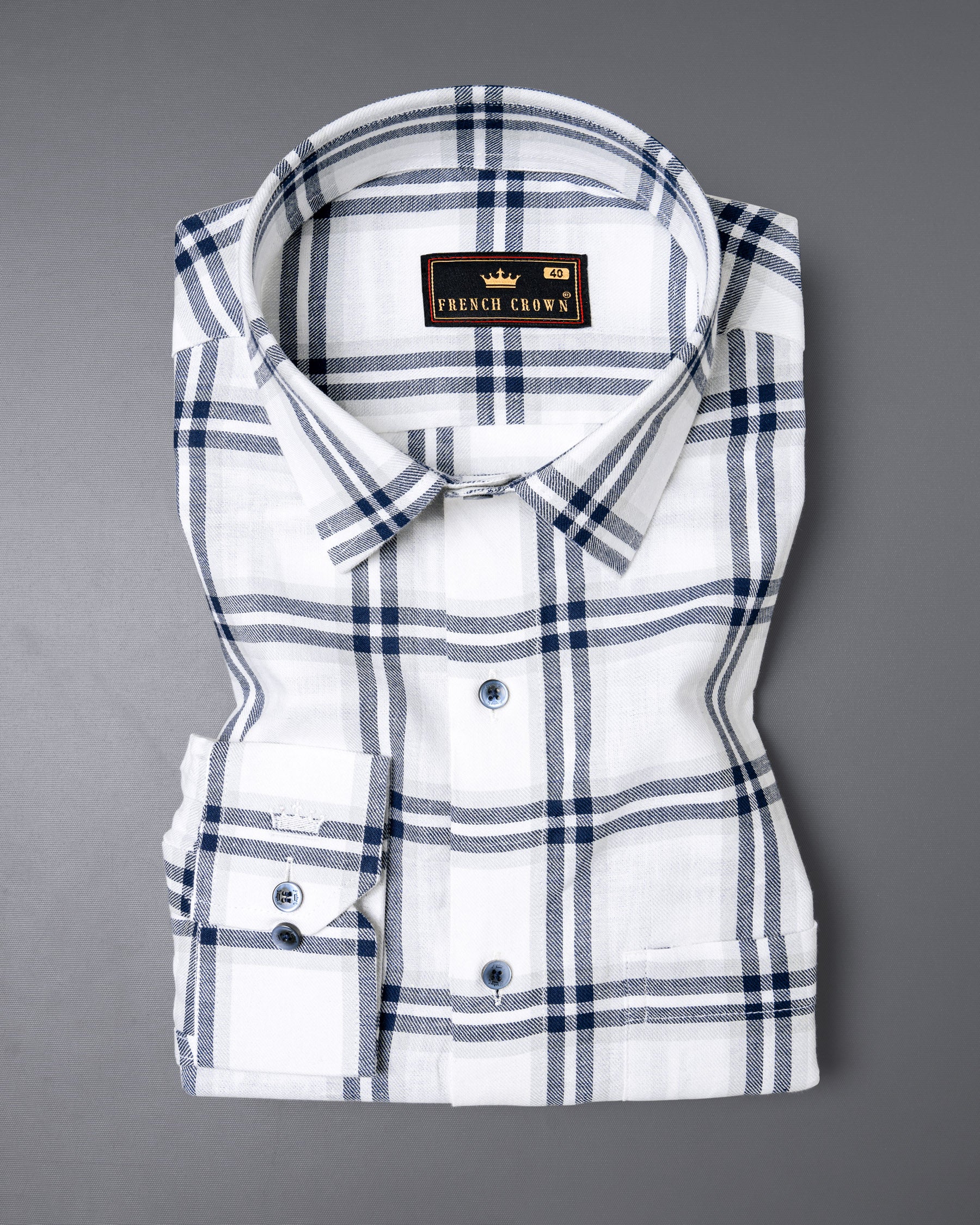 Bright White Twill Plaid Premium Cotton Shirt