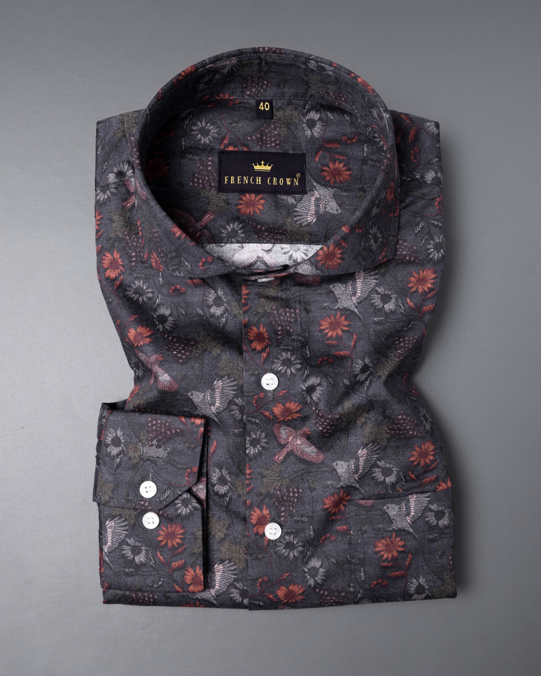 Ninja Black with Birds Printed Super Soft Premium Cotton Shirt 5724-CA-38, 5724-CA-H-38, 5724-CA-39, 5724-CA-H-39, 5724-CA-40, 5724-CA-H-40, 5724-CA-42, 5724-CA-H-42, 5724-CA-44, 5724-CA-H-44, 5724-CA-46, 5724-CA-H-46, 5724-CA-48, 5724-CA-H-48, 5724-CA-50, 5724-CA-H-50, 5724-CA-52, 5724-CA-H-52