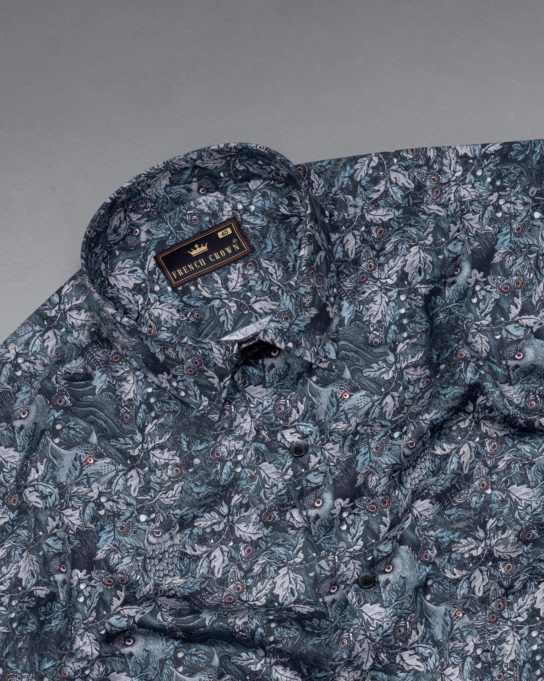 Storm Grey Owl Printed Super Soft Premium Cotton Shirt 5772-BLK-38, 5772-BLK-H-38, 5772-BLK-39, 5772-BLK-H-39, 5772-BLK-40, 5772-BLK-H-40, 5772-BLK-42, 5772-BLK-H-42, 5772-BLK-44, 5772-BLK-H-44, 5772-BLK-46, 5772-BLK-H-46, 5772-BLK-48, 5772-BLK-H-48, 5772-BLK-50, 5772-BLK-H-50, 5772-BLK-52, 5772-BLK-H-52