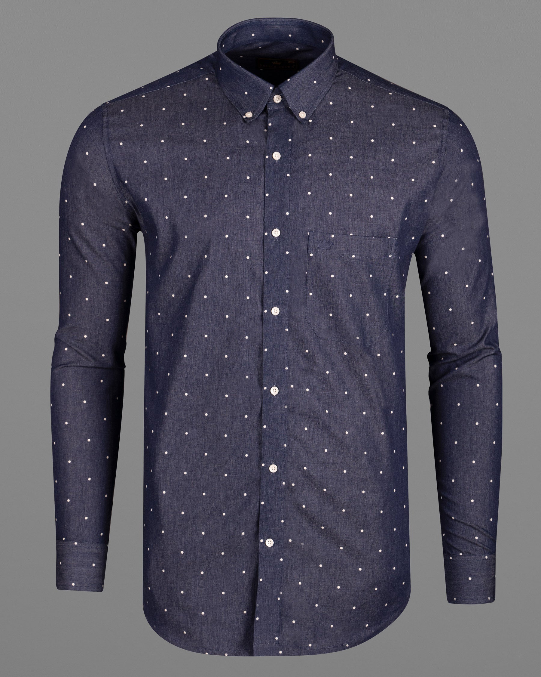 Denim Blue Polka Dotted Chambray Premium Cotton Shirt 5811-BD-38, 5811-BD-H-38, 5811-BD-39, 5811-BD-H-39, 5811-BD-40, 5811-BD-H-40, 5811-BD-42, 5811-BD-H-42, 5811-BD-44, 5811-BD-H-44, 5811-BD-46, 5811-BD-H-46, 5811-BD-48, 5811-BD-H-48, 5811-BD-50, 5811-BD-H-50, 5811-BD-52, 5811-BD-H-52