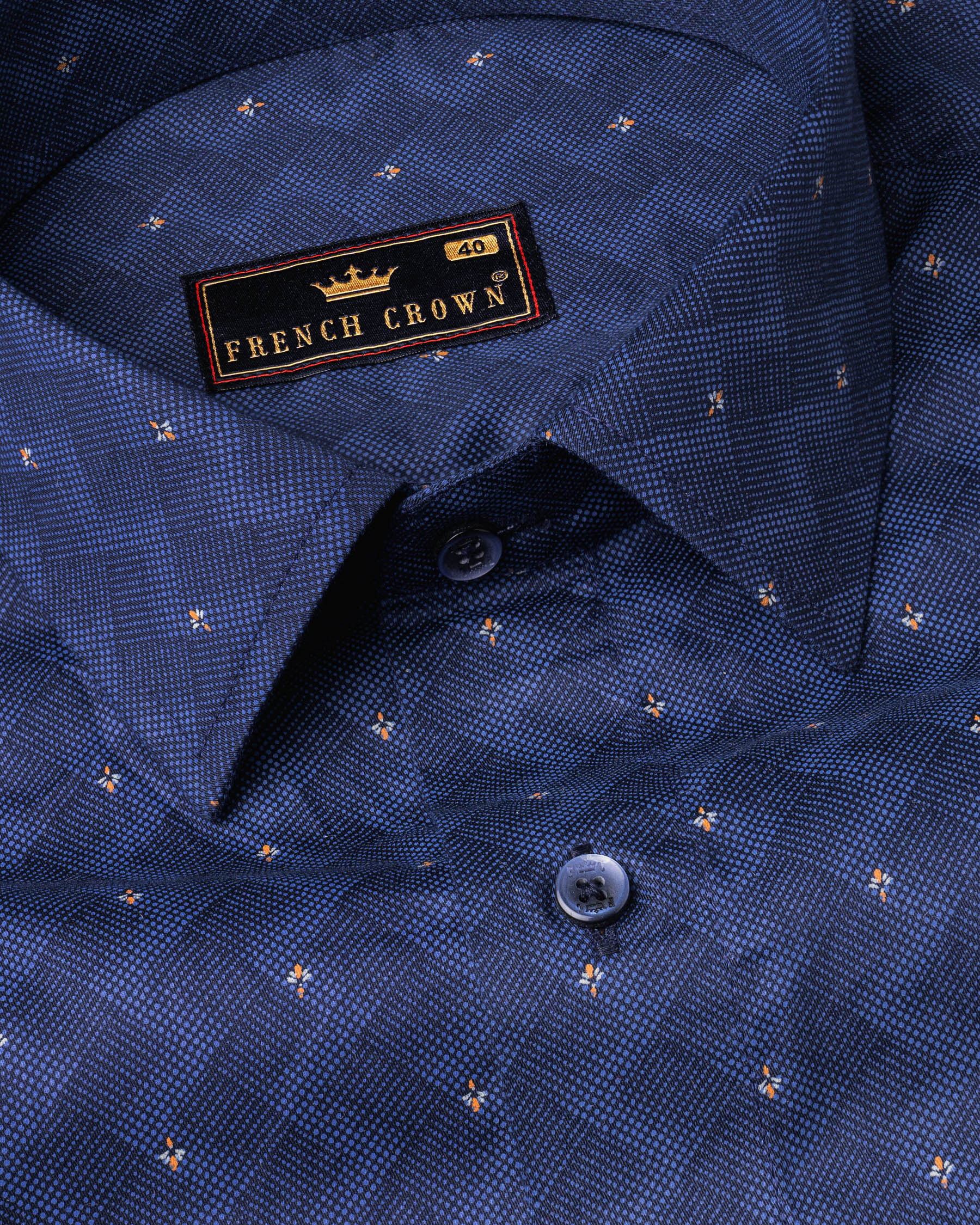 Marriner Blue and Jaffa Orange Geometrical Print Super Soft Premium Cotton Shirt 5836-BLE-38, 5836-BLE-H-38, 5836-BLE-39, 5836-BLE-H-39, 5836-BLE-40, 5836-BLE-H-40, 5836-BLE-42, 5836-BLE-H-42, 5836-BLE-44, 5836-BLE-H-44, 5836-BLE-46, 5836-BLE-H-46, 5836-BLE-48, 5836-BLE-H-48, 5836-BLE-50, 5836-BLE-H-50, 5836-BLE-52, 5836-BLE-H-52