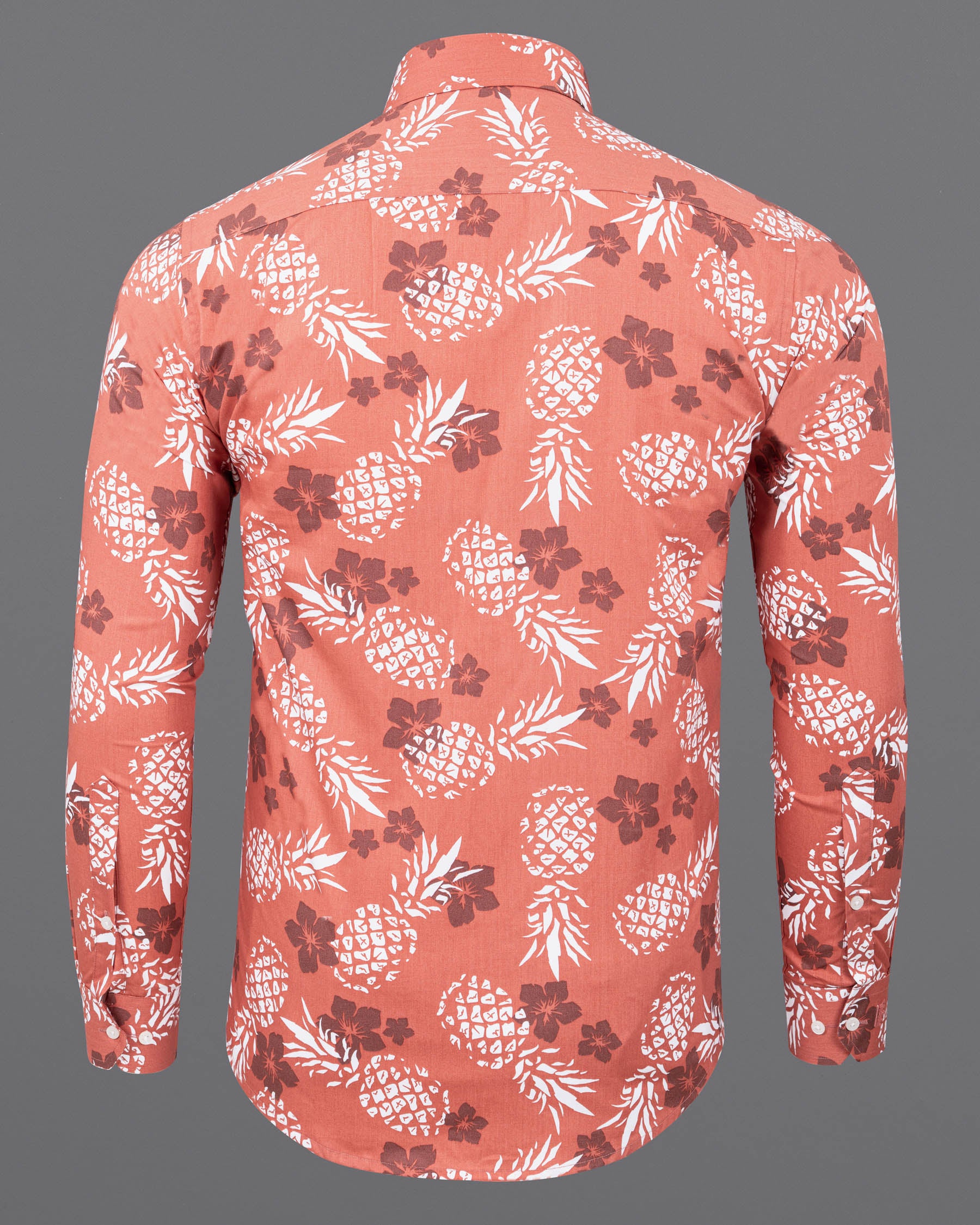 Salmon Floral and Pineapple Printed Premium Cotton Shirt 5846-38, 5846-H-38, 5846-39, 5846-H-39, 5846-40, 5846-H-40, 5846-42, 5846-H-42, 5846-44, 5846-H-44, 5846-46, 5846-H-46, 5846-48, 5846-H-48, 5846-50, 5846-H-50, 5846-52, 5846-H-52