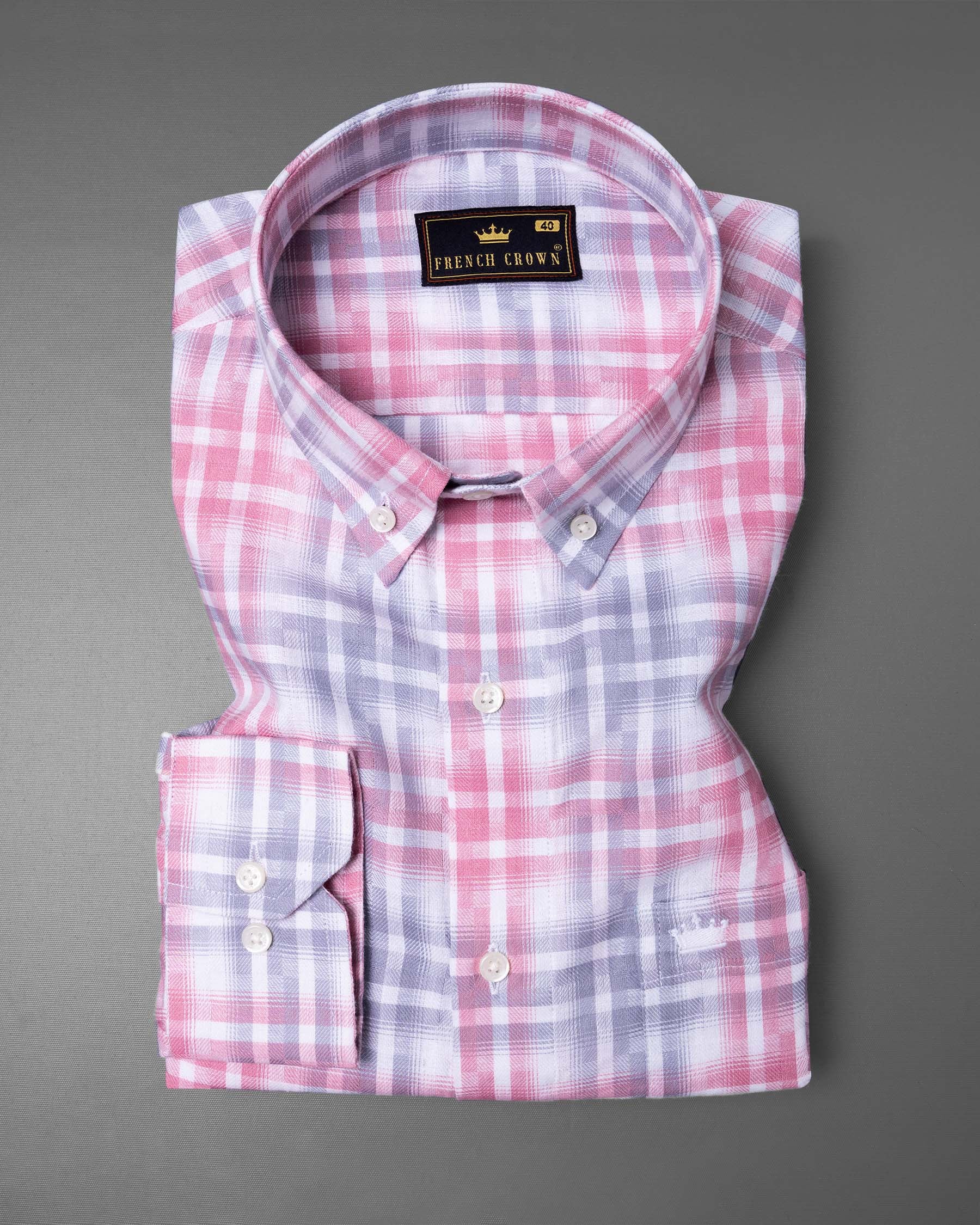 Grey with Viola Pink Twill Plaid Premium Cotton Shirt 5886-BD-38, 5886-BD-H-38, 5886-BD-39, 5886-BD-H-39, 5886-BD-40, 5886-BD-H-40, 5886-BD-42, 5886-BD-H-42, 5886-BD-44, 5886-BD-H-44, 5886-BD-46, 5886-BD-H-46, 5886-BD-48, 5886-BD-H-48, 5886-BD-50, 5886-BD-H-50, 5886-BD-52, 5886-BD-H-52