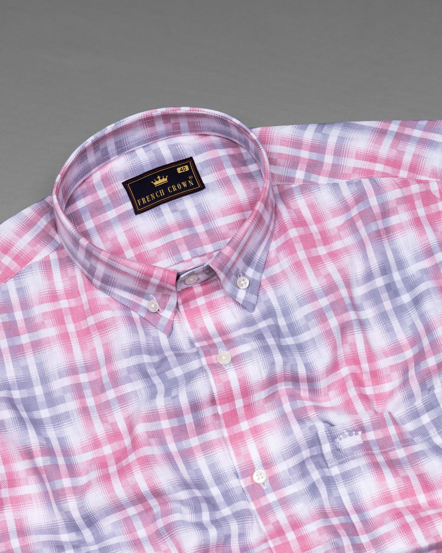 Grey with Viola Pink Twill Plaid Premium Cotton Shirt 5886-BD-38, 5886-BD-H-38, 5886-BD-39, 5886-BD-H-39, 5886-BD-40, 5886-BD-H-40, 5886-BD-42, 5886-BD-H-42, 5886-BD-44, 5886-BD-H-44, 5886-BD-46, 5886-BD-H-46, 5886-BD-48, 5886-BD-H-48, 5886-BD-50, 5886-BD-H-50, 5886-BD-52, 5886-BD-H-52