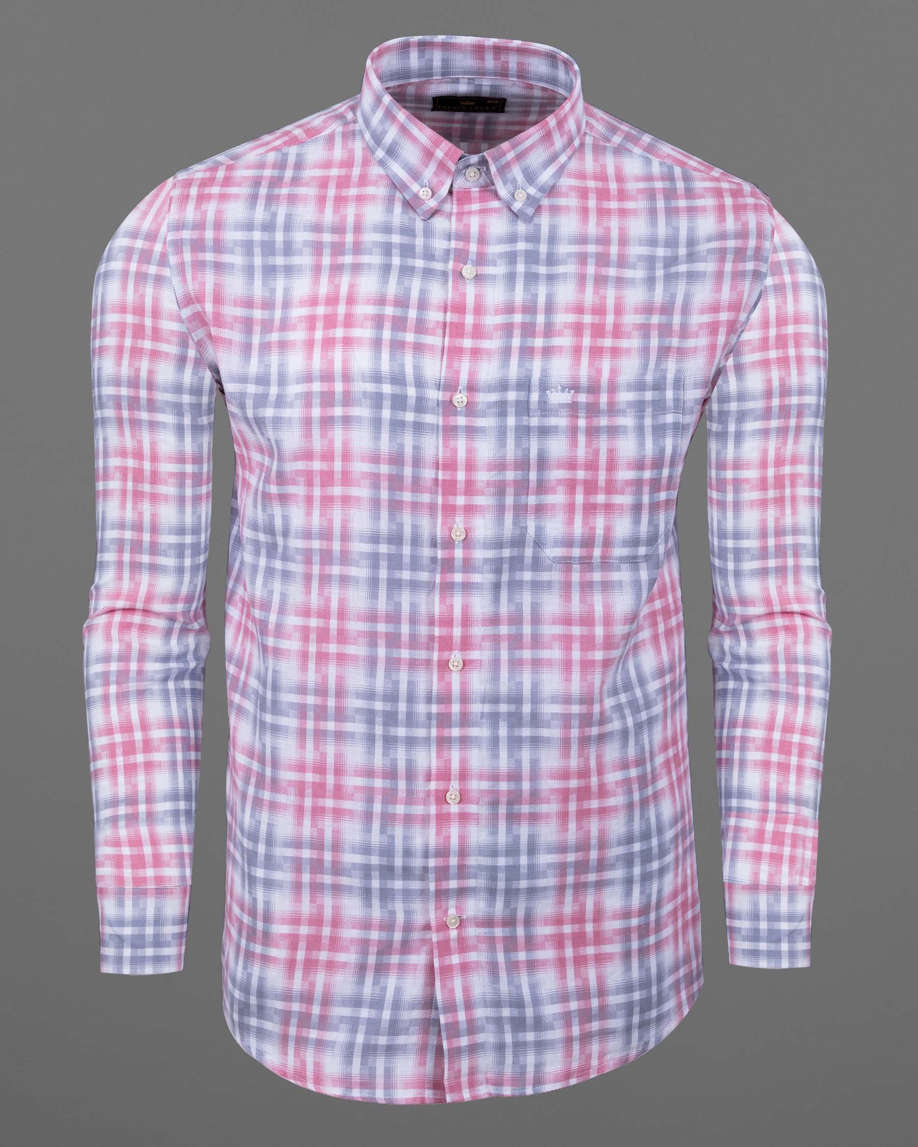 Grey with Viola Pink Twill Plaid Premium Cotton Shirt 5886-BD-38, 5886-BD-H-38, 5886-BD-39, 5886-BD-H-39, 5886-BD-40, 5886-BD-H-40, 5886-BD-42, 5886-BD-H-42, 5886-BD-44, 5886-BD-H-44, 5886-BD-46, 5886-BD-H-46, 5886-BD-48, 5886-BD-H-48, 5886-BD-50, 5886-BD-H-50, 5886-BD-52, 5886-BD-H-52