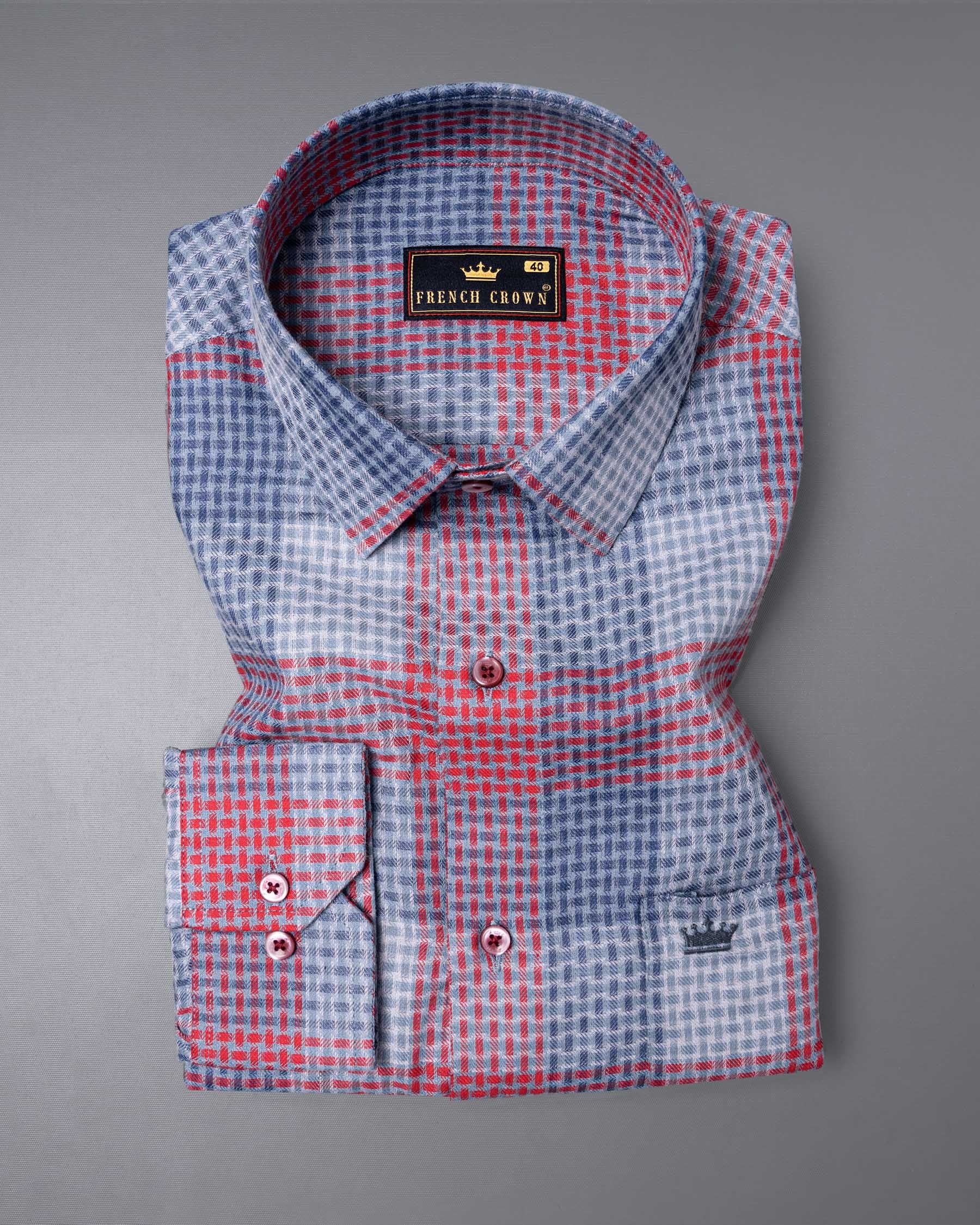 Cloud Burst Blue and Carmine Red Twill Plaid Premium Cotton Shirt 5895-MN-38, 5895-MN-H-38, 5895-MN-39, 5895-MN-H-39, 5895-MN-40, 5895-MN-H-40, 5895-MN-42, 5895-MN-H-42, 5895-MN-44, 5895-MN-H-44, 5895-MN-46, 5895-MN-H-46, 5895-MN-48, 5895-MN-H-48, 5895-MN-50, 5895-MN-H-50, 5895-MN-52, 5895-MN-H-52