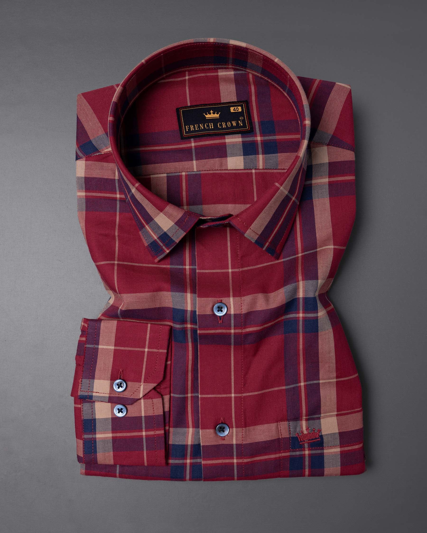 Scarlet Red Twill Plaid Premium Cotton Shirt 5973-BLE-38, 5973-BLE-H-38, 5973-BLE-39, 5973-BLE-H-39, 5973-BLE-40, 5973-BLE-H-40, 5973-BLE-42, 5973-BLE-H-42, 5973-BLE-44, 5973-BLE-H-44, 5973-BLE-46, 5973-BLE-H-46, 5973-BLE-48, 5973-BLE-H-48, 5973-BLE-50, 5973-BLE-H-50, 5973-BLE-52, 5973-BLE-H-52