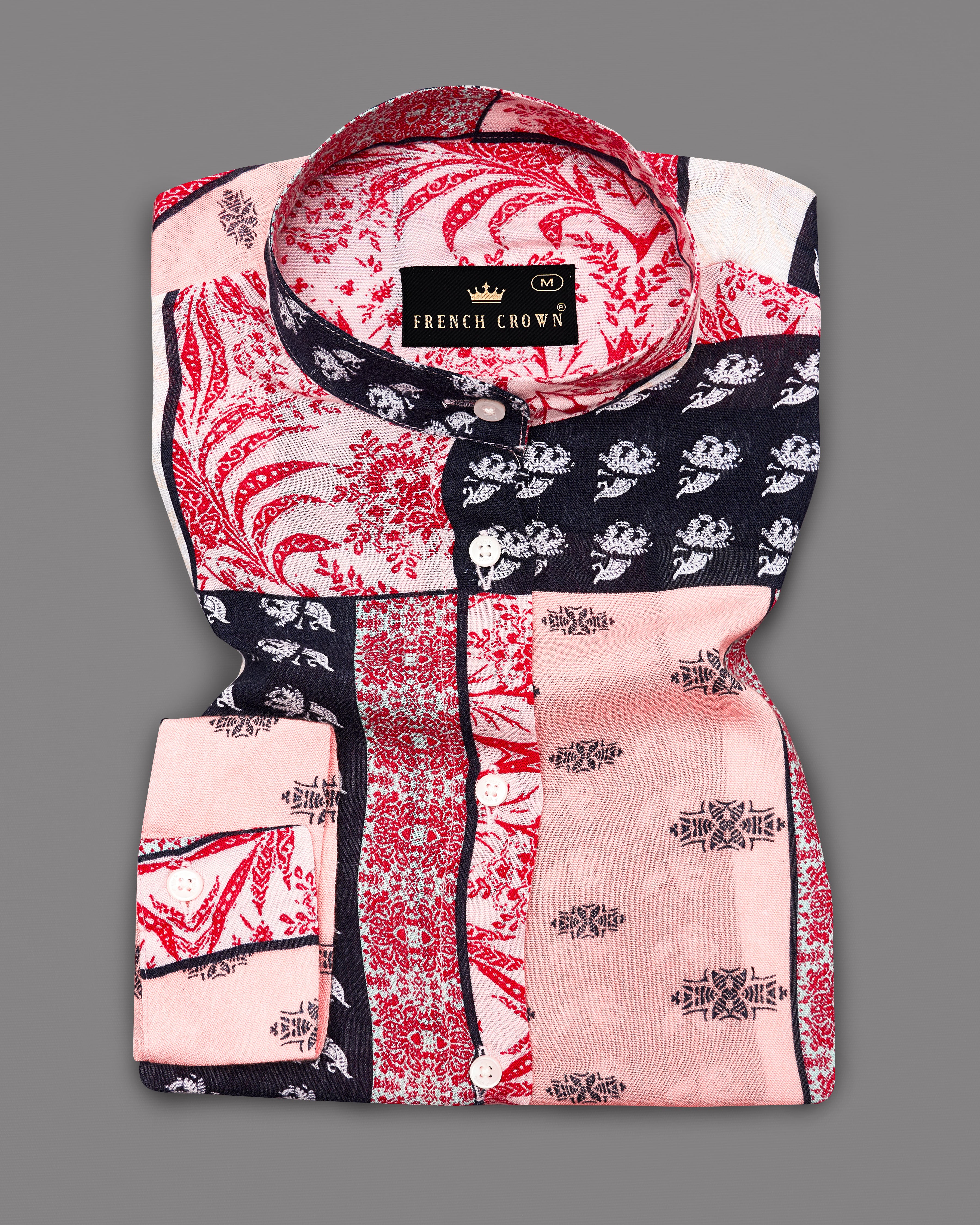Shiraz Red with Lilac Peach Multicolour Printed Premium Tencel Shirt WS020-M-32, WS020-M-34, WS020-M-36, WS020-M-38, WS020-M-40, WS020-M-42