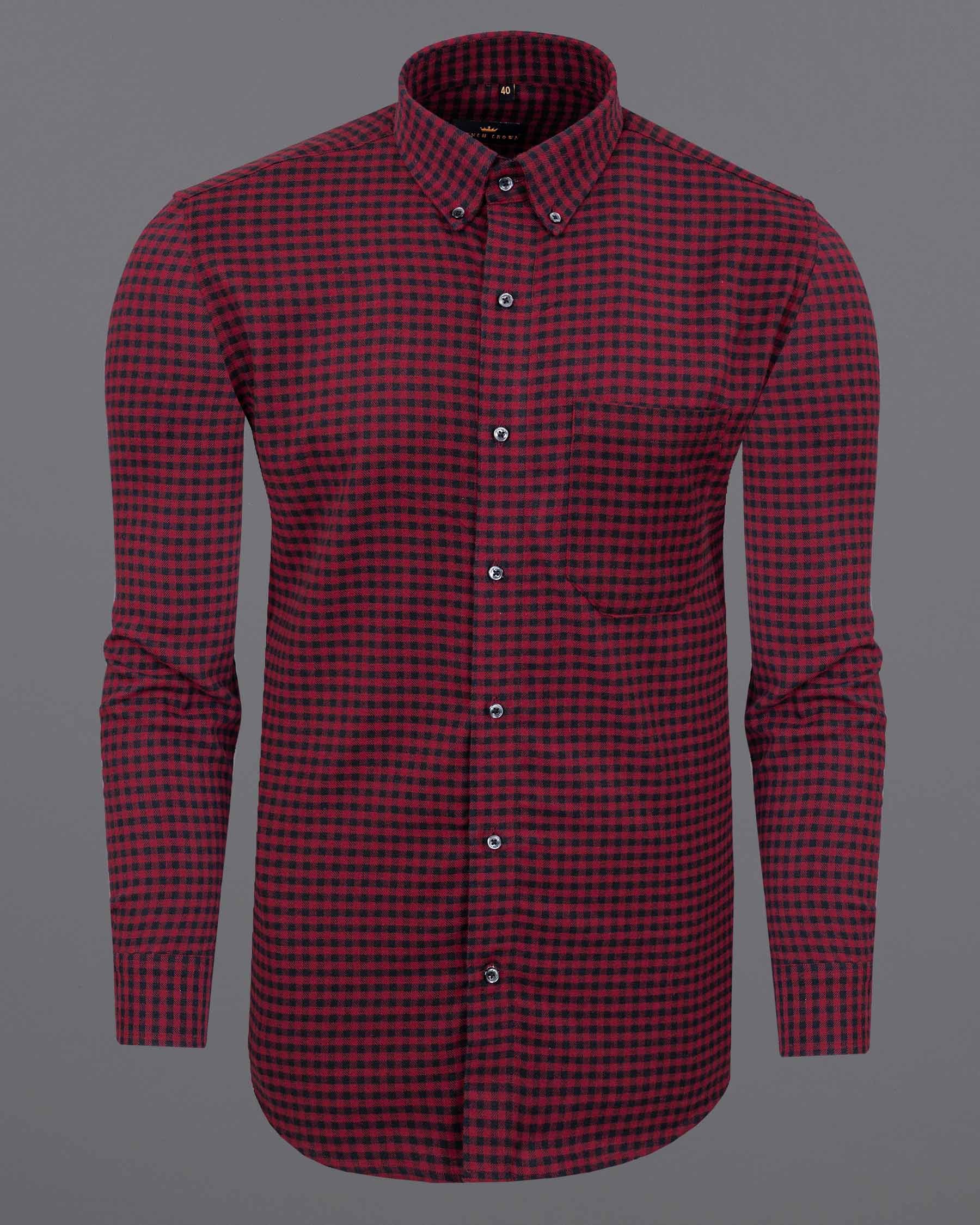 Claret Red Checkered Premium Cotton Flannel Shirt