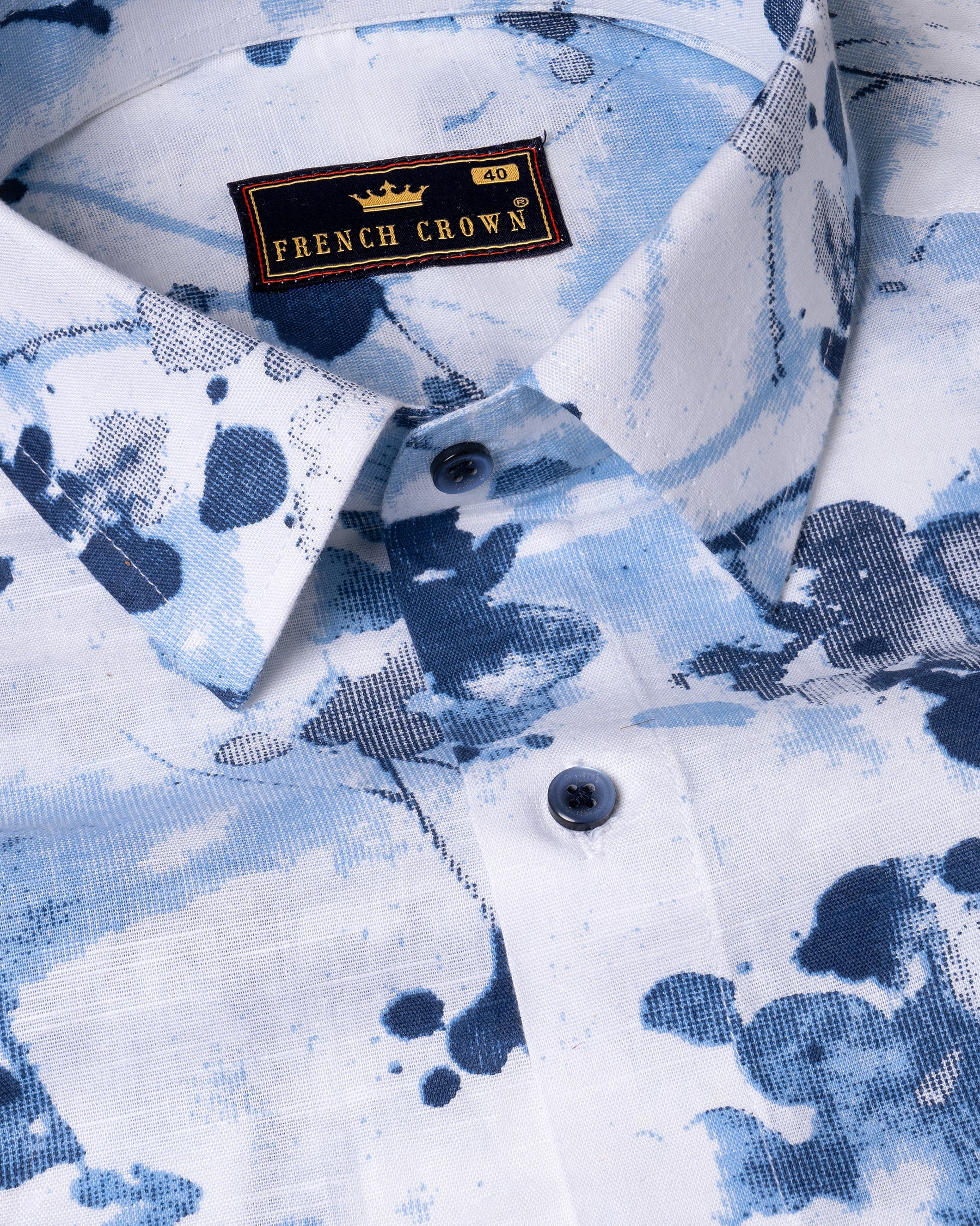 Bright White with tonal blue painting art Printed Luxurious Linen Shirt 6052-BLE-38, 6052-BLE-H-38, 6052-BLE-39, 6052-BLE-H-39, 6052-BLE-40, 6052-BLE-H-40, 6052-BLE-42, 6052-BLE-H-42, 6052-BLE-44, 6052-BLE-H-44, 6052-BLE-46, 6052-BLE-H-46, 6052-BLE-48, 6052-BLE-H-48, 6052-BLE-50, 6052-BLE-H-50, 6052-BLE-52, 6052-BLE-H-52