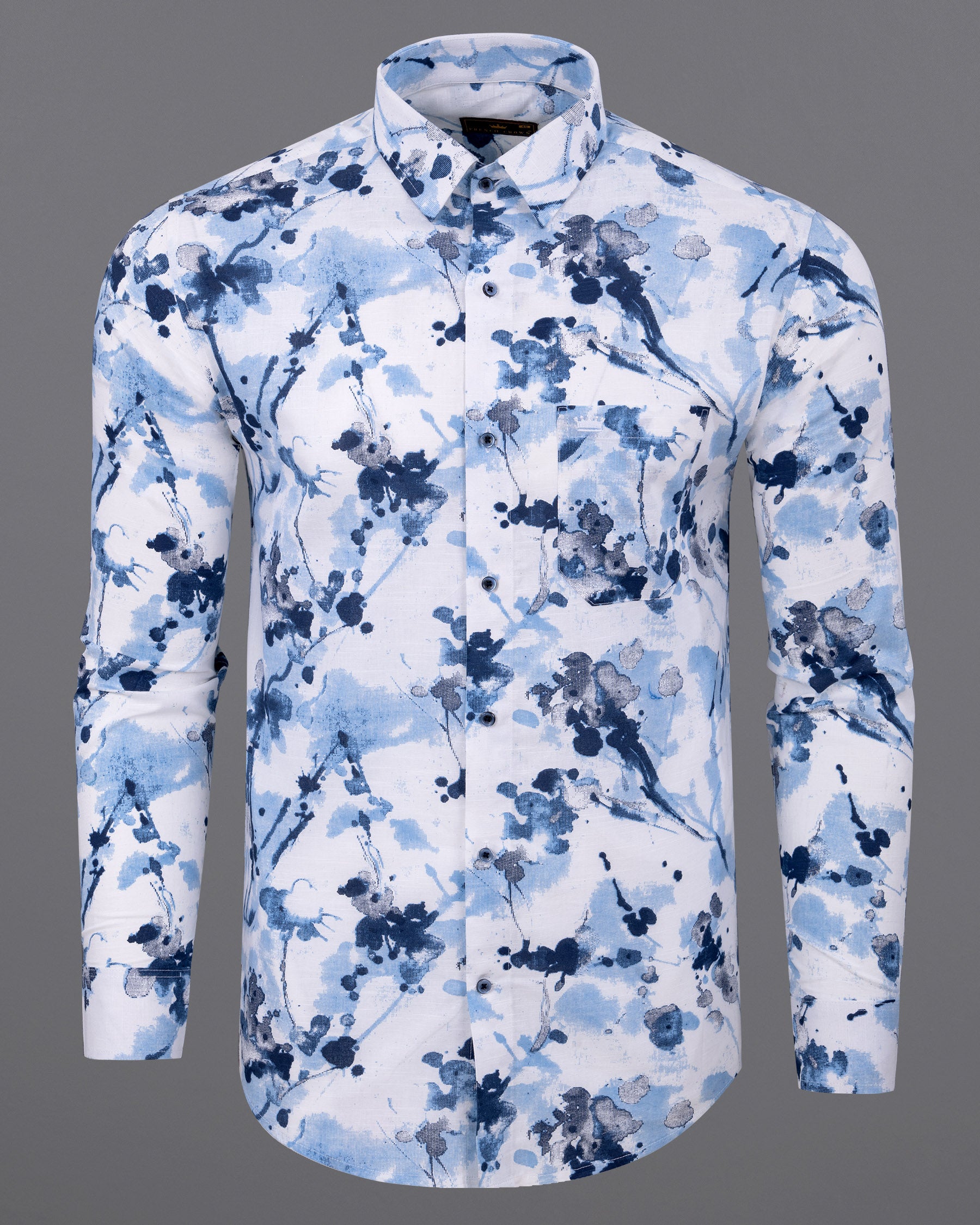 Bright White with tonal blue painting art Printed Luxurious Linen Shirt 6052-BLE-38, 6052-BLE-H-38, 6052-BLE-39, 6052-BLE-H-39, 6052-BLE-40, 6052-BLE-H-40, 6052-BLE-42, 6052-BLE-H-42, 6052-BLE-44, 6052-BLE-H-44, 6052-BLE-46, 6052-BLE-H-46, 6052-BLE-48, 6052-BLE-H-48, 6052-BLE-50, 6052-BLE-H-50, 6052-BLE-52, 6052-BLE-H-52